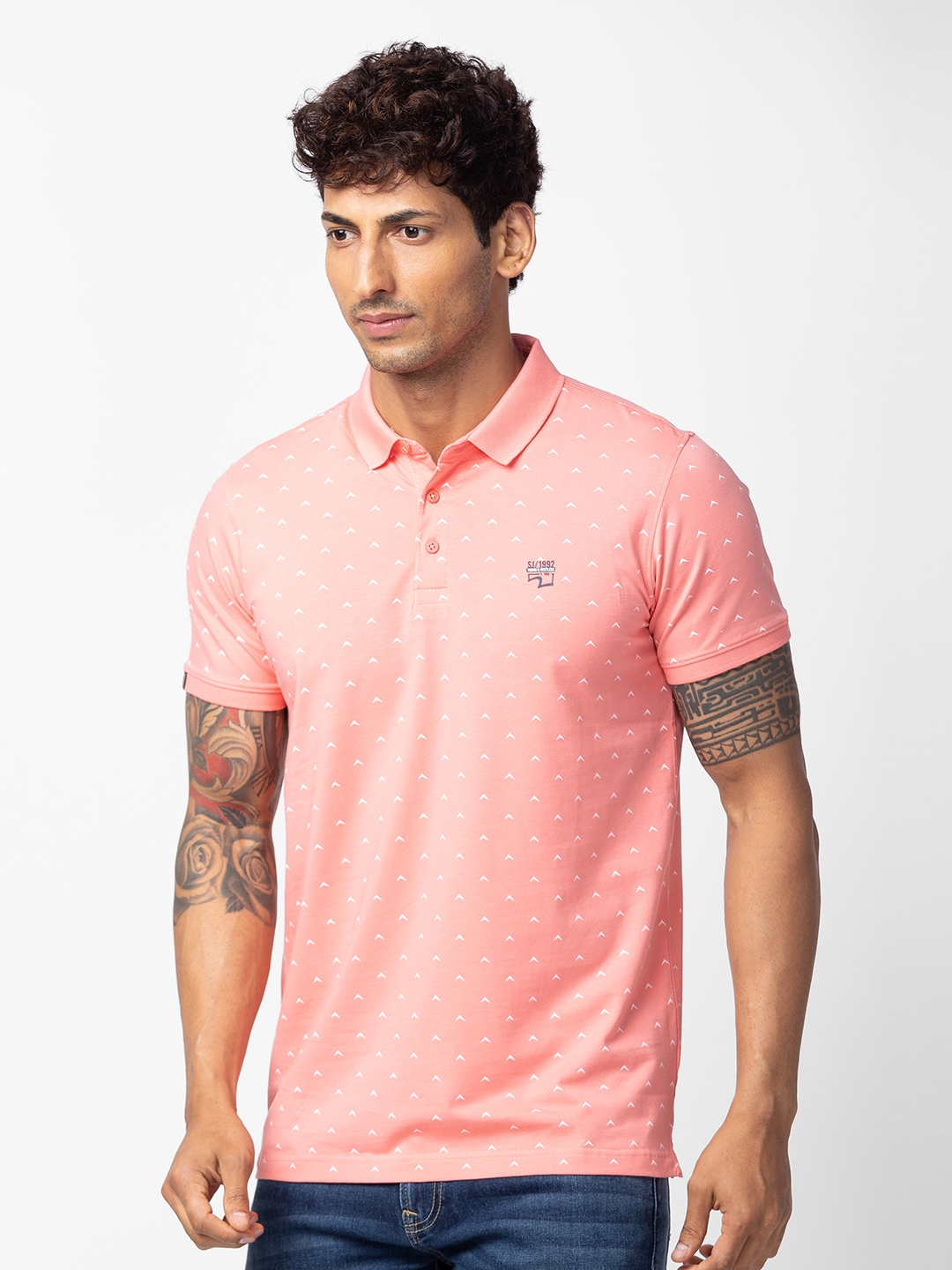 spykar | Spykar Men Peach Pink Cotton Regular Fit Half Sleeve Printed T-Shirt 3