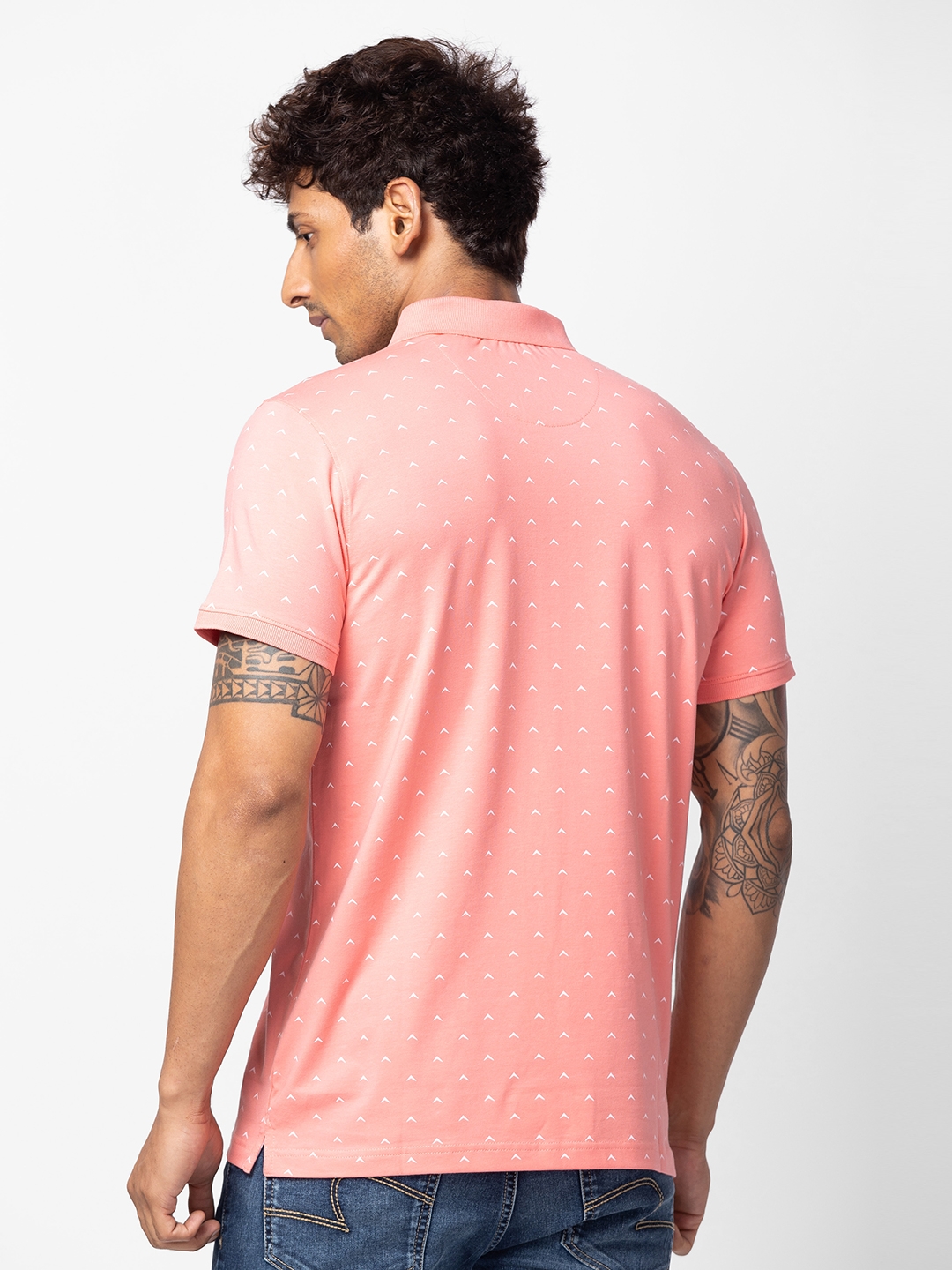 spykar | Spykar Men Peach Pink Cotton Regular Fit Half Sleeve Printed T-Shirt 2