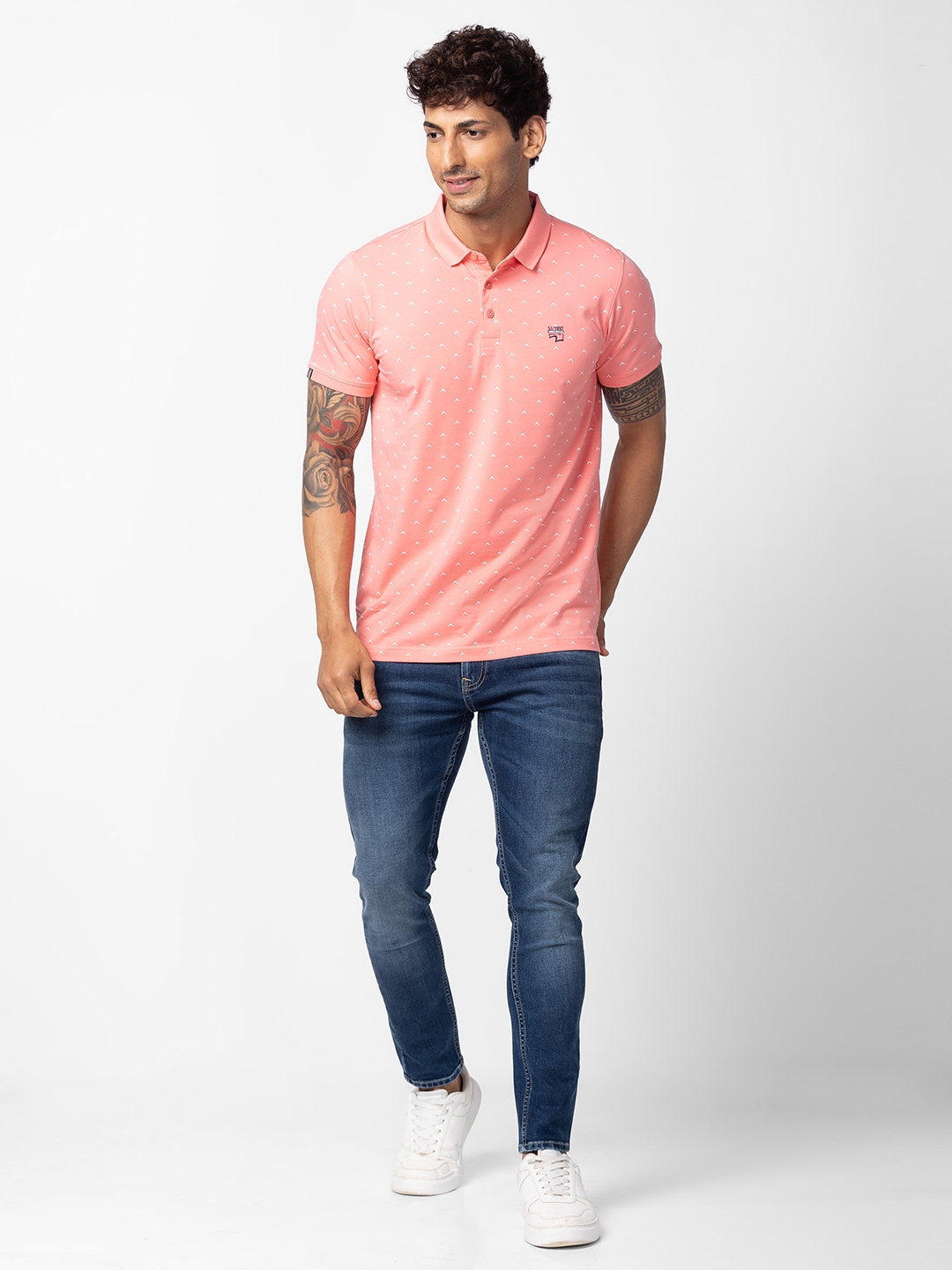 spykar | Spykar Men Peach Pink Cotton Regular Fit Half Sleeve Printed T-Shirt 1
