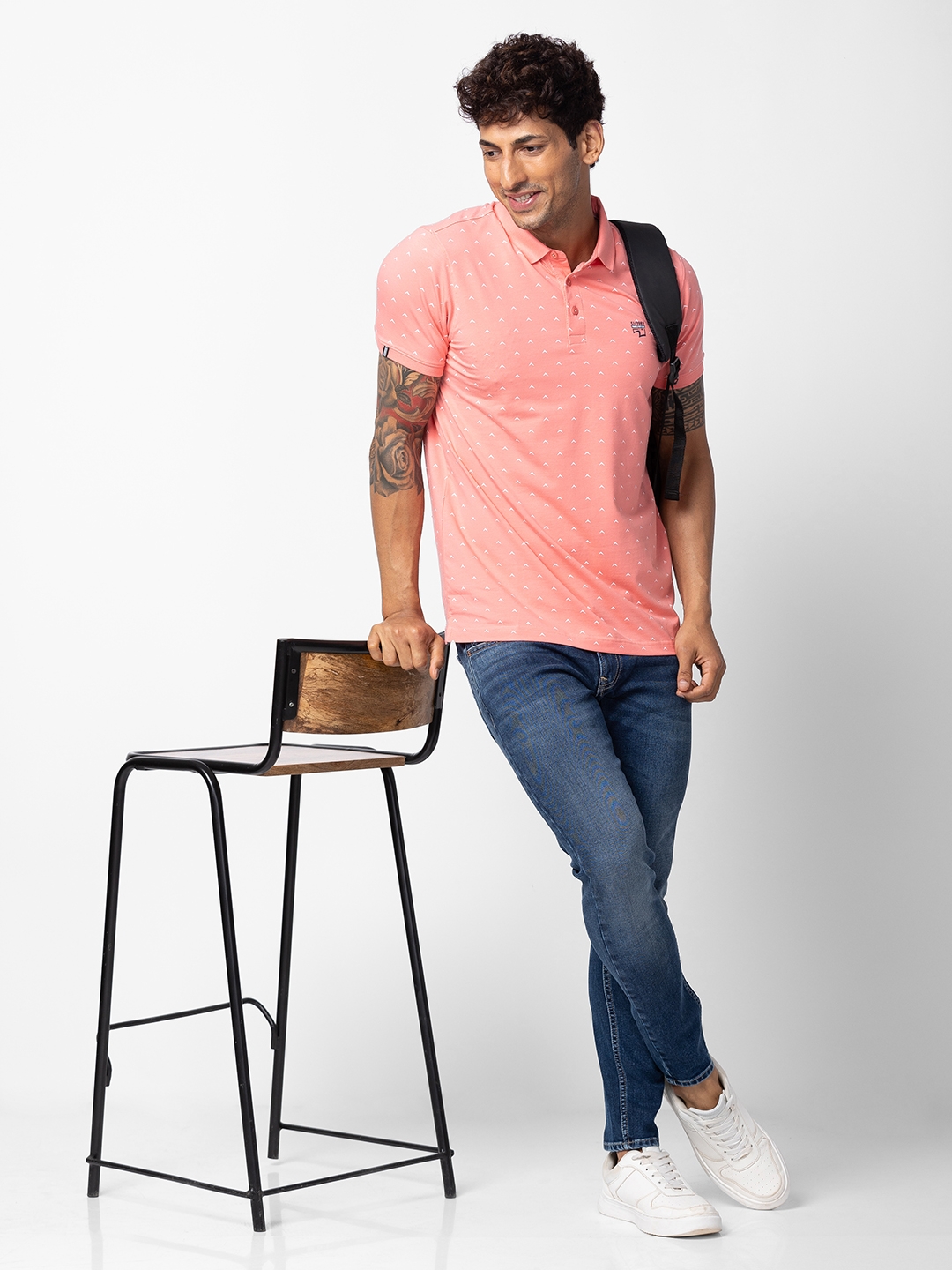 spykar | Spykar Men Peach Pink Cotton Regular Fit Half Sleeve Printed T-Shirt 5