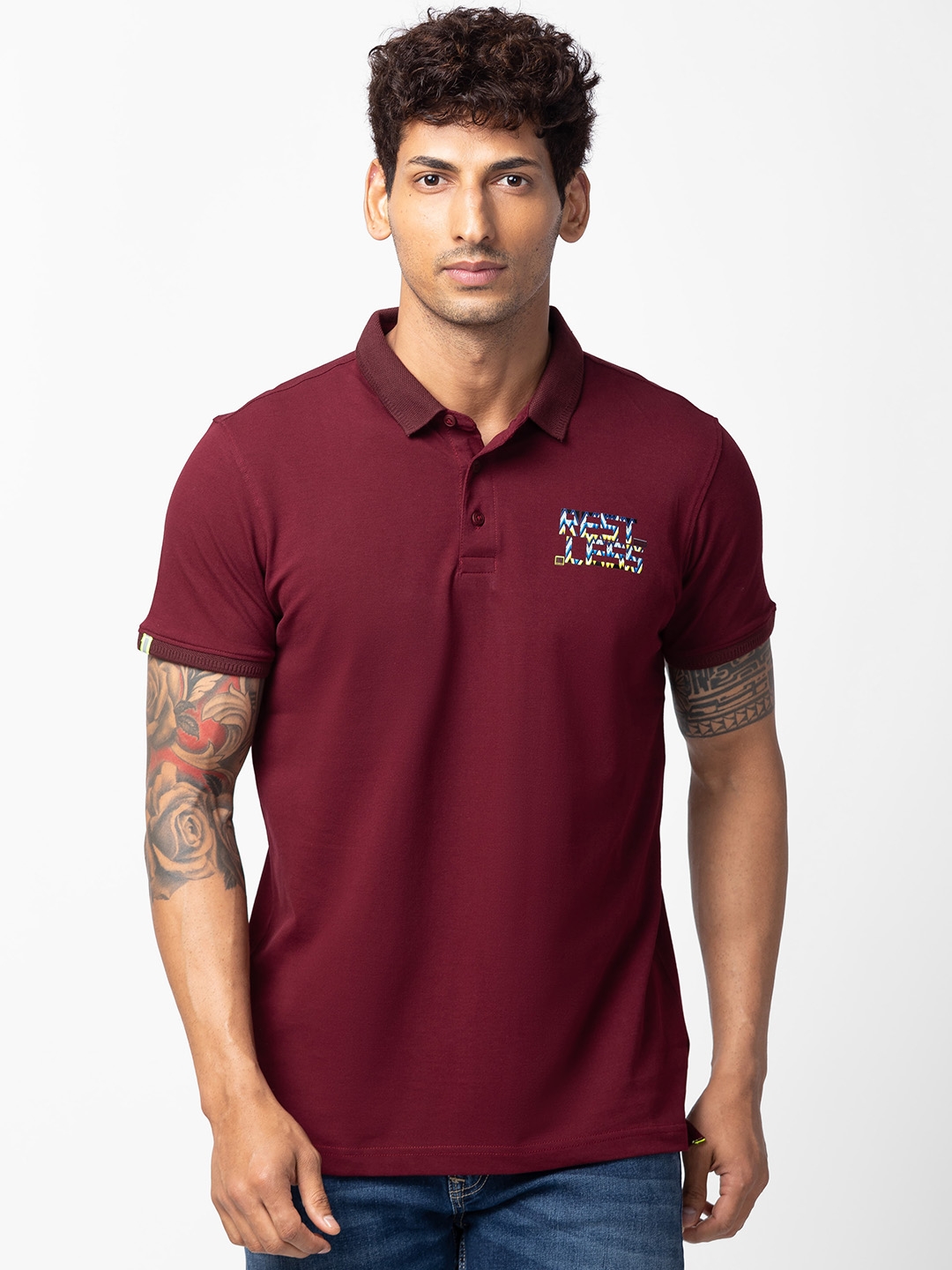 spykar | Spykar Men Wine Cotton Regular Fit Half Sleeve Printed T-Shirt 0
