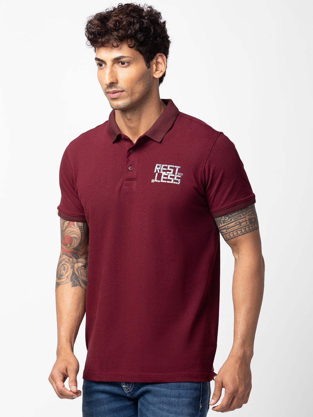 spykar | Spykar Men Wine Cotton Regular Fit Half Sleeve Printed T-Shirt 3