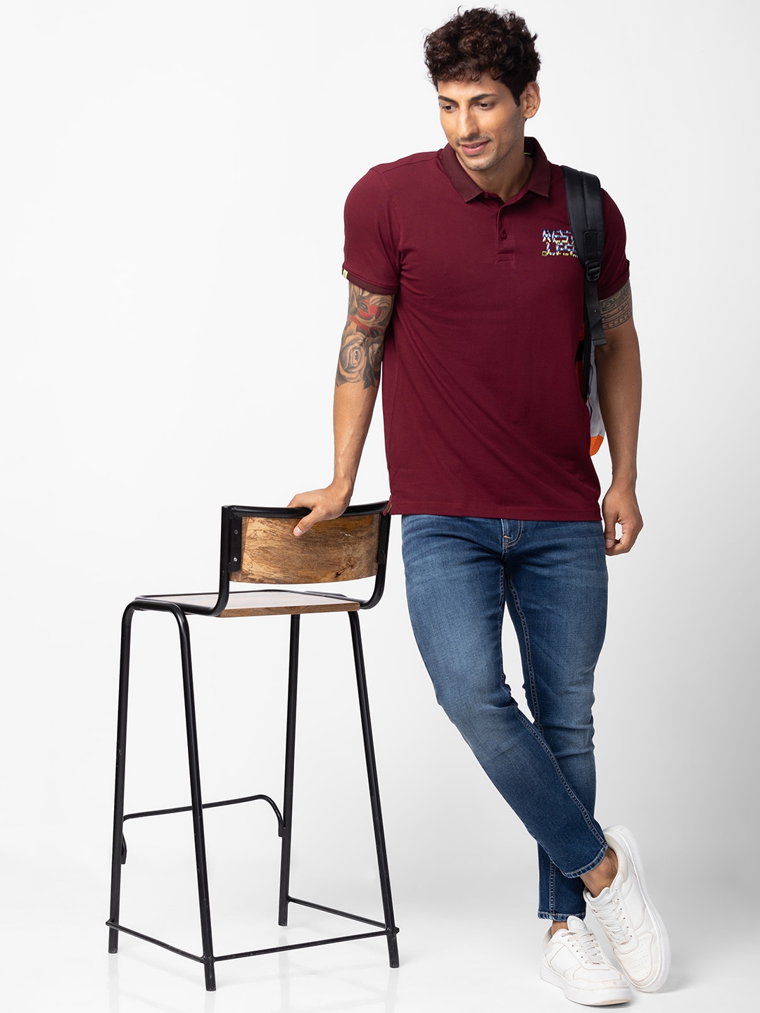 spykar | Spykar Men Wine Cotton Regular Fit Half Sleeve Printed T-Shirt 5