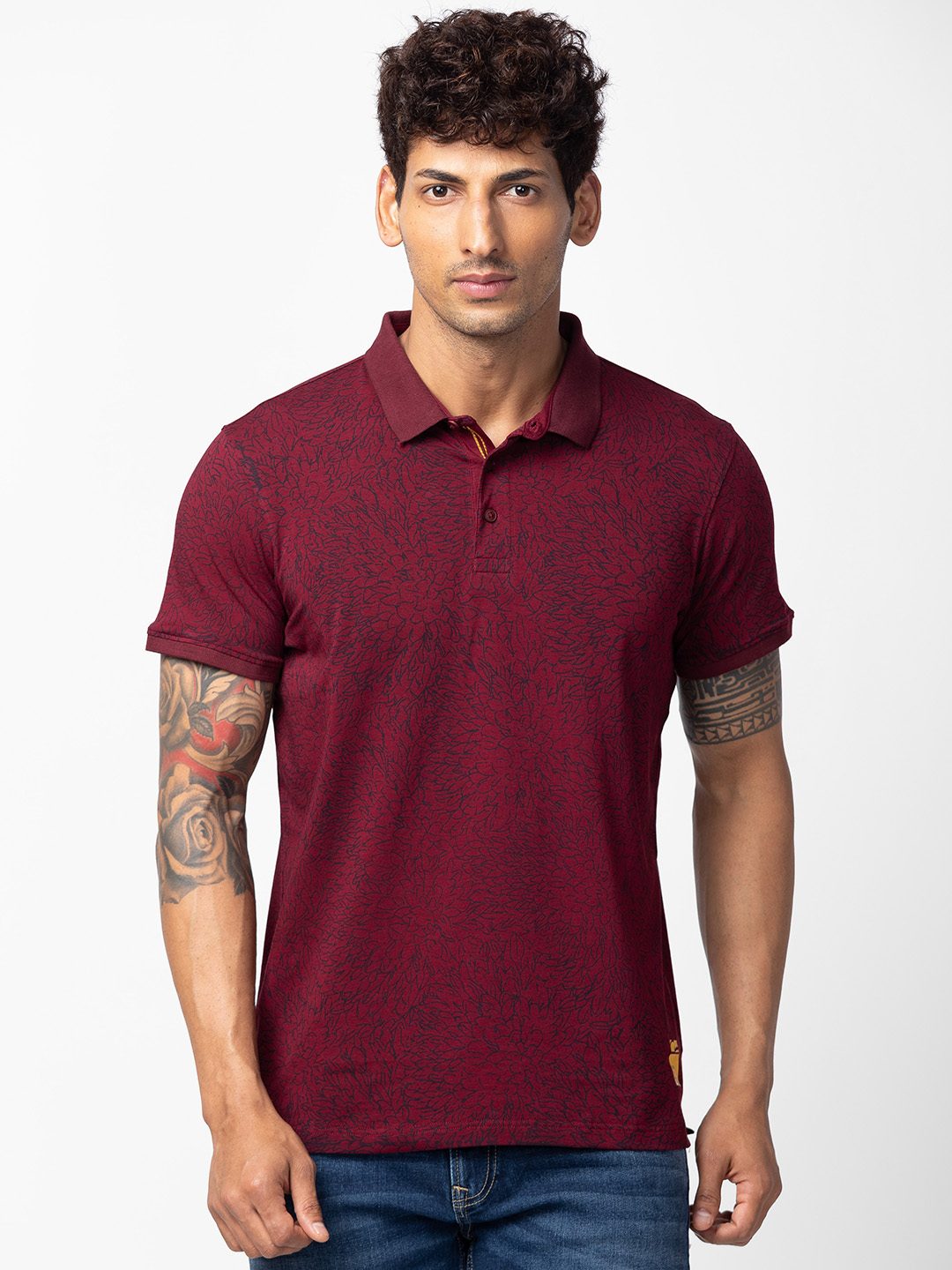 Spykar Men Wine Cotton Regular Fit Half Sleeve Printed T-Shirt