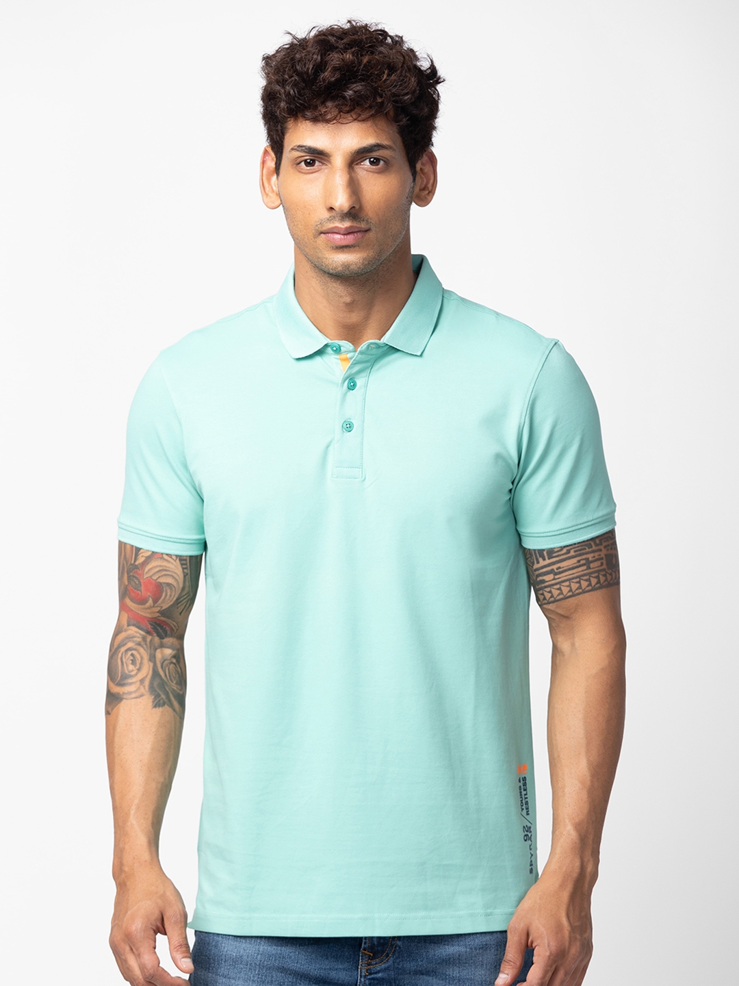 spykar | Spykar Men Ice Green Cotton Regular Fit Half Sleeve Printed T-Shirt 0