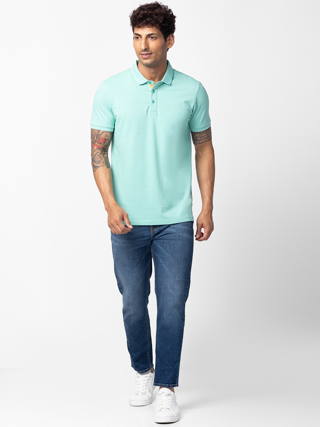 spykar | Spykar Men Ice Green Cotton Regular Fit Half Sleeve Printed T-Shirt 1