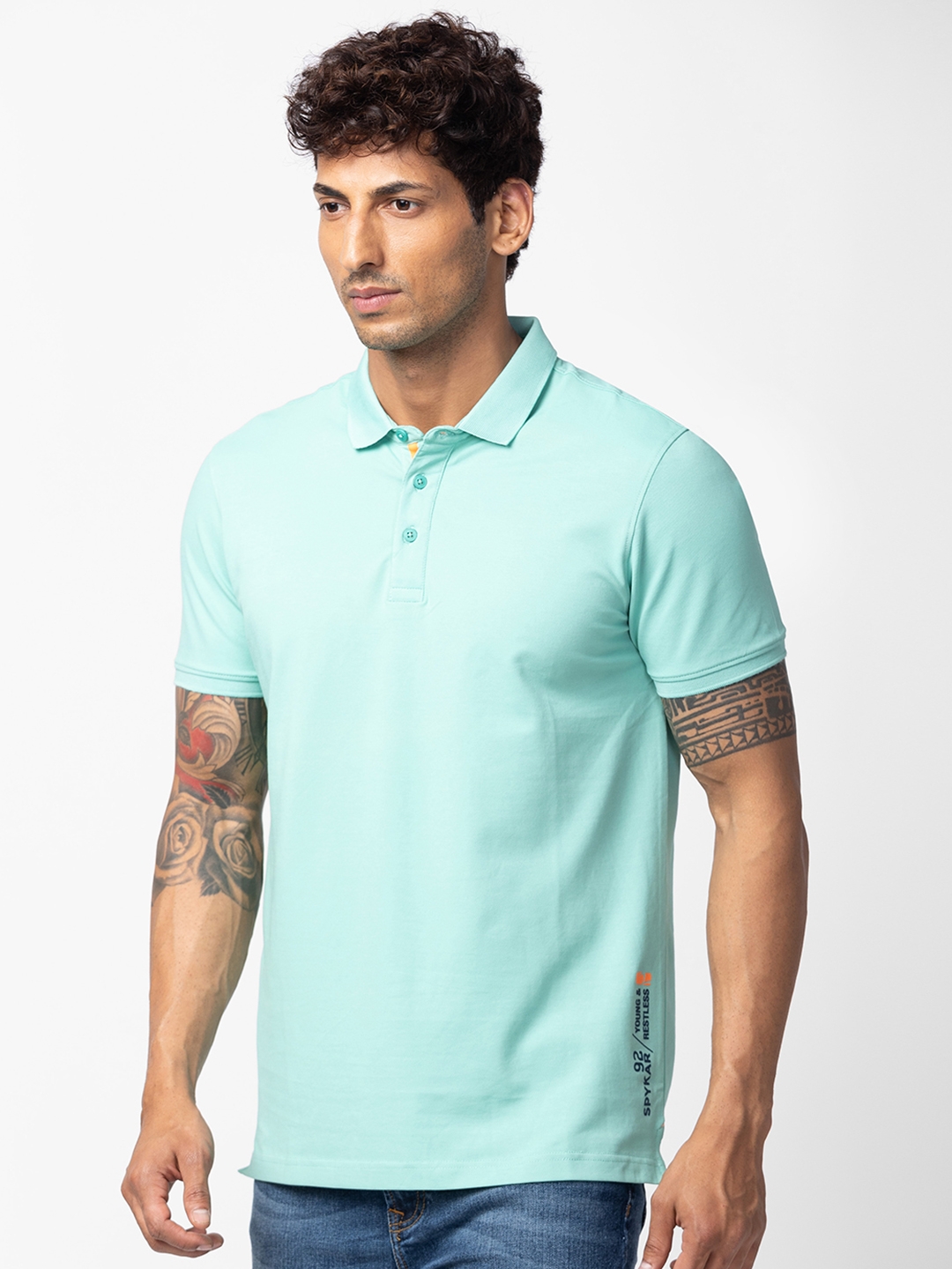 spykar | Spykar Men Ice Green Cotton Regular Fit Half Sleeve Printed T-Shirt 3