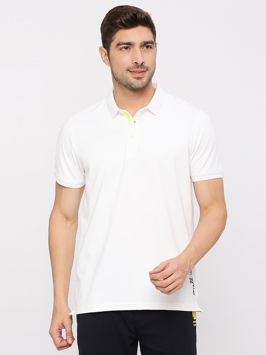 spykar | Spykar Men White Cotton Slim Fit Plain Polo Tshirt 0
