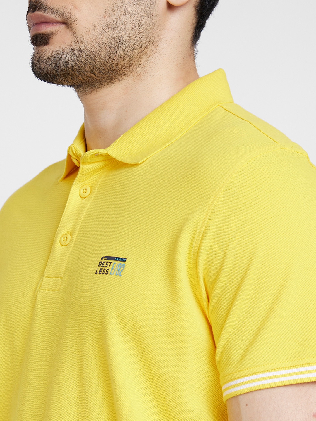 spykar | Spykar Men Yellow Cotton Slim Fit Plain Polo Tshirt 4