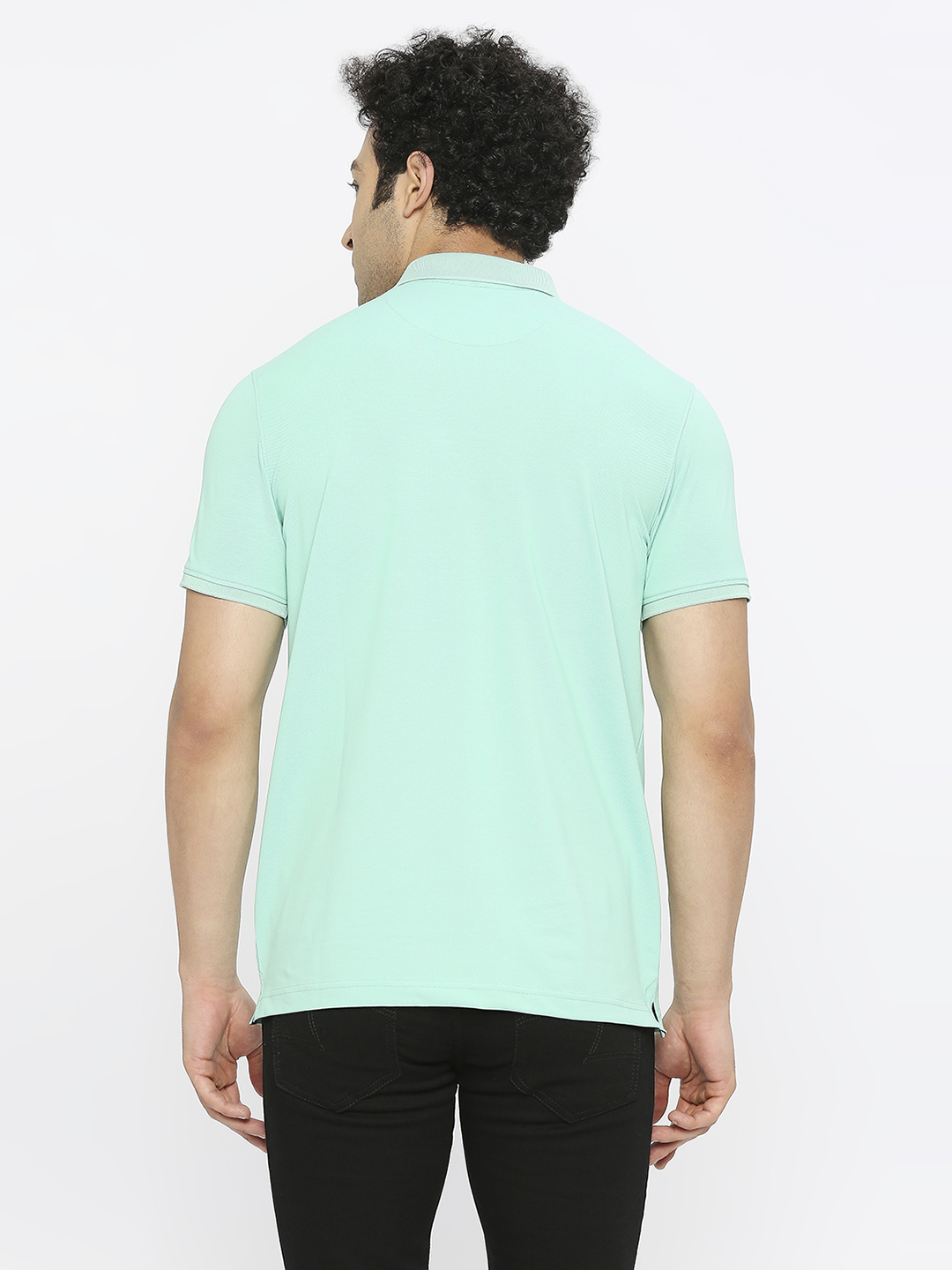 Spykar Men Ice Green Blended Regular Fit Half Sleeve Plain Polo Tshirt