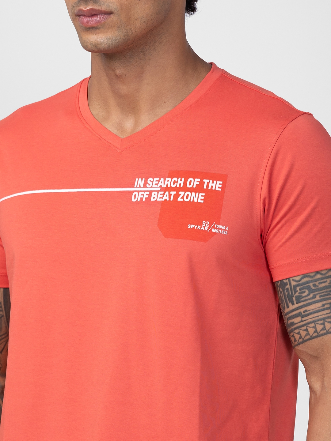 spykar | Spykar Men Haze Pink Cotton Regular Fit Half Sleeve Printed T-Shirt 4