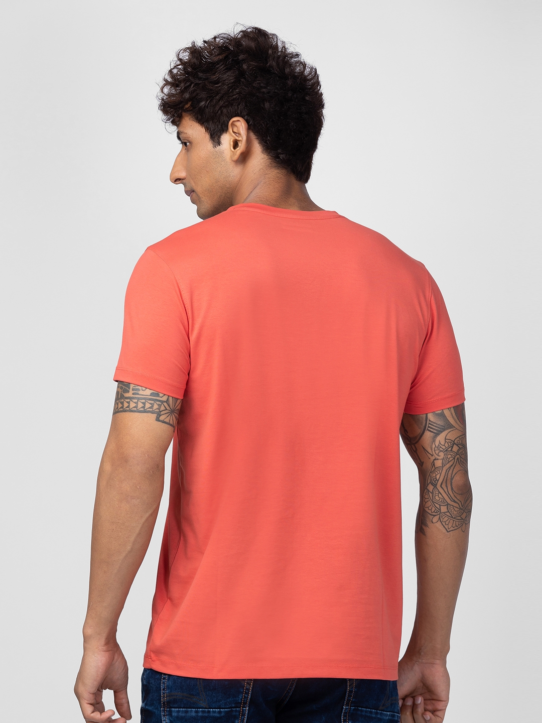 spykar | Spykar Men Haze Pink Cotton Regular Fit Half Sleeve Printed T-Shirt 2