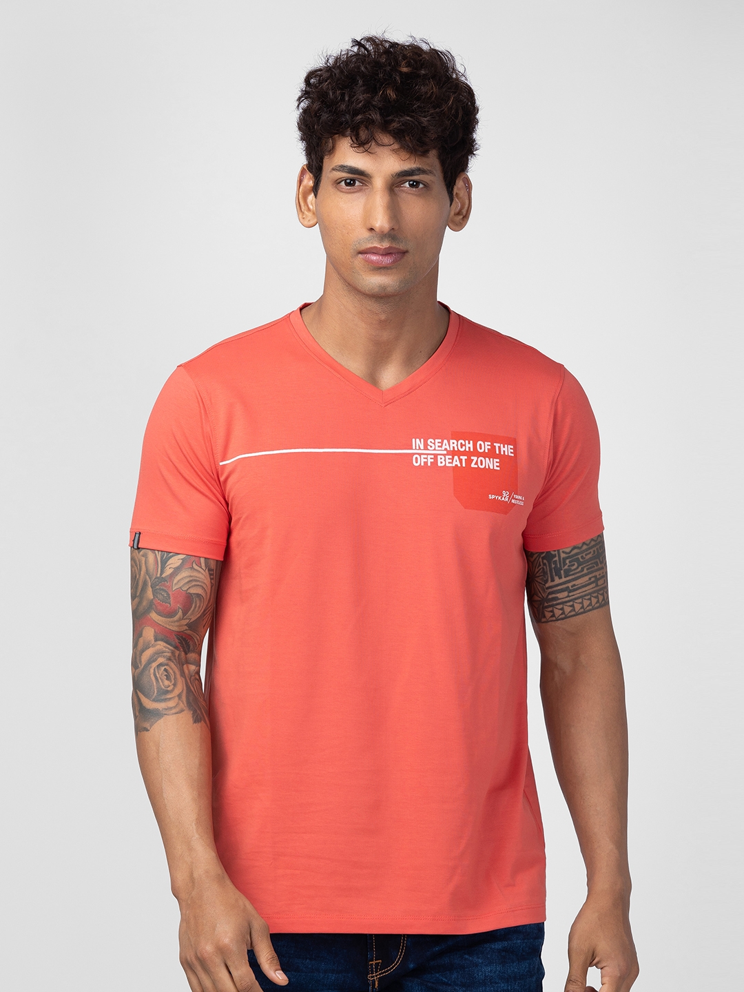 spykar | Spykar Men Haze Pink Cotton Regular Fit Half Sleeve Printed T-Shirt 0