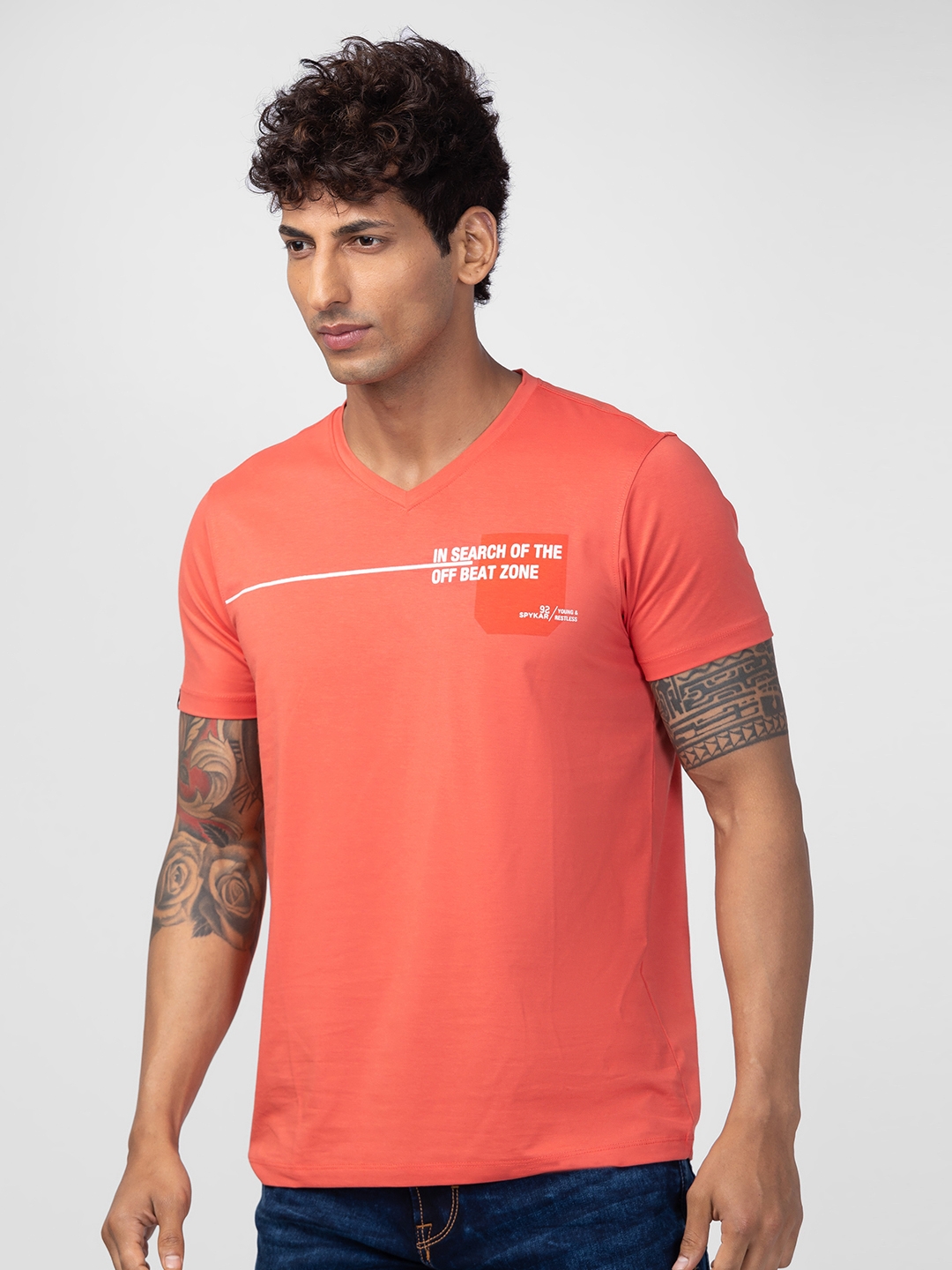 spykar | Spykar Men Haze Pink Cotton Regular Fit Half Sleeve Printed T-Shirt 3