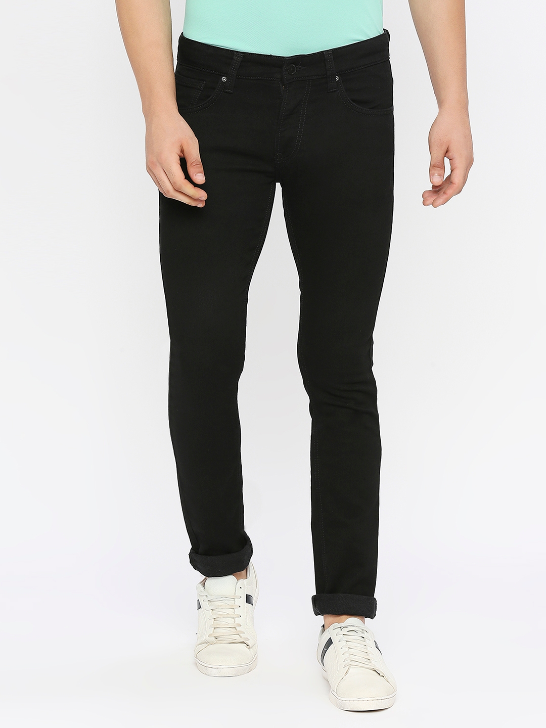 spykar | Spykar Men Black Cotton Stretch Slim Fit Narrow Length Clean Look Low Rise Jeans-(Skinny) 0