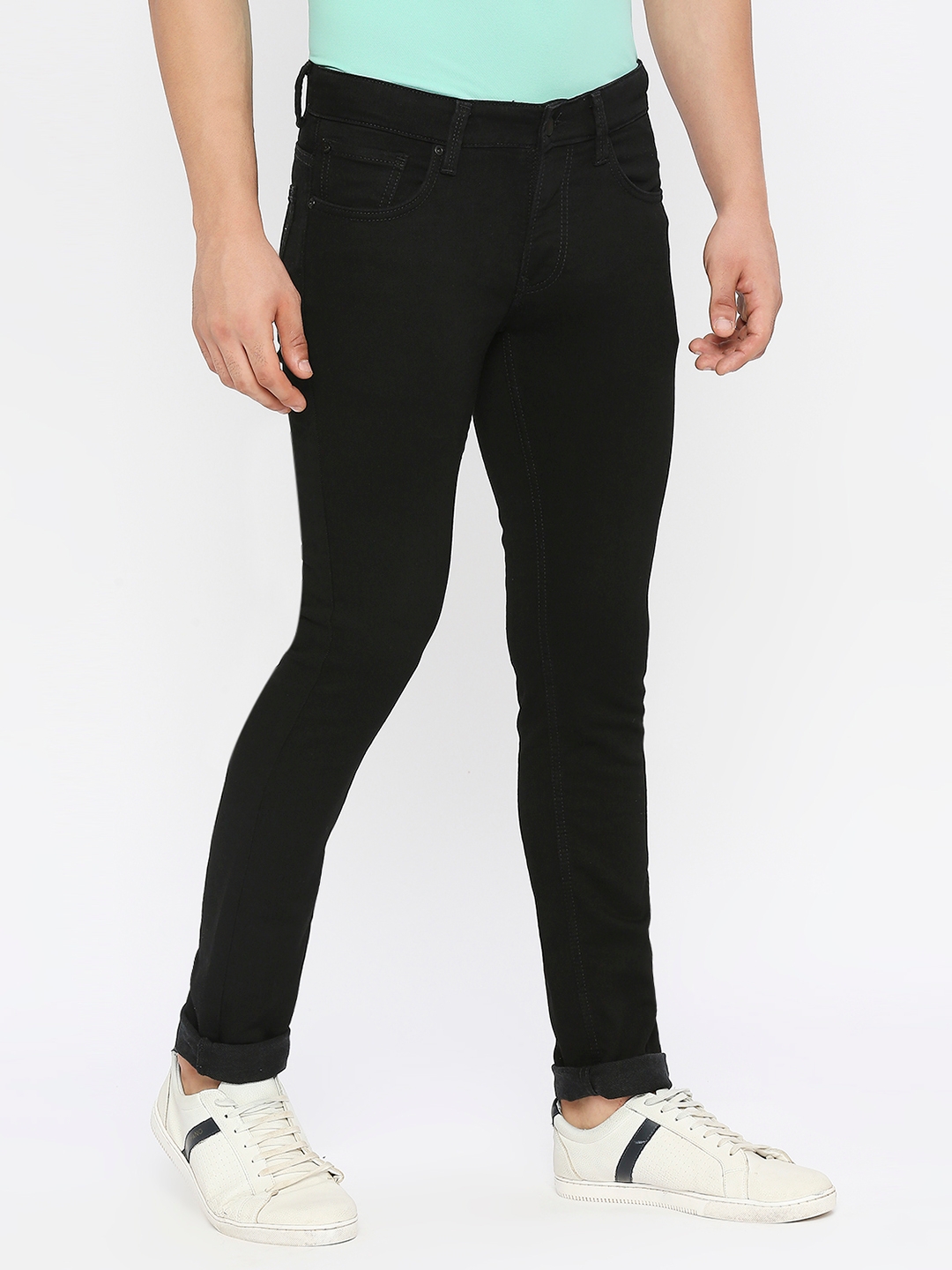 spykar | Spykar Men Black Cotton Stretch Slim Fit Narrow Length Clean Look Low Rise Jeans-(Skinny) 2