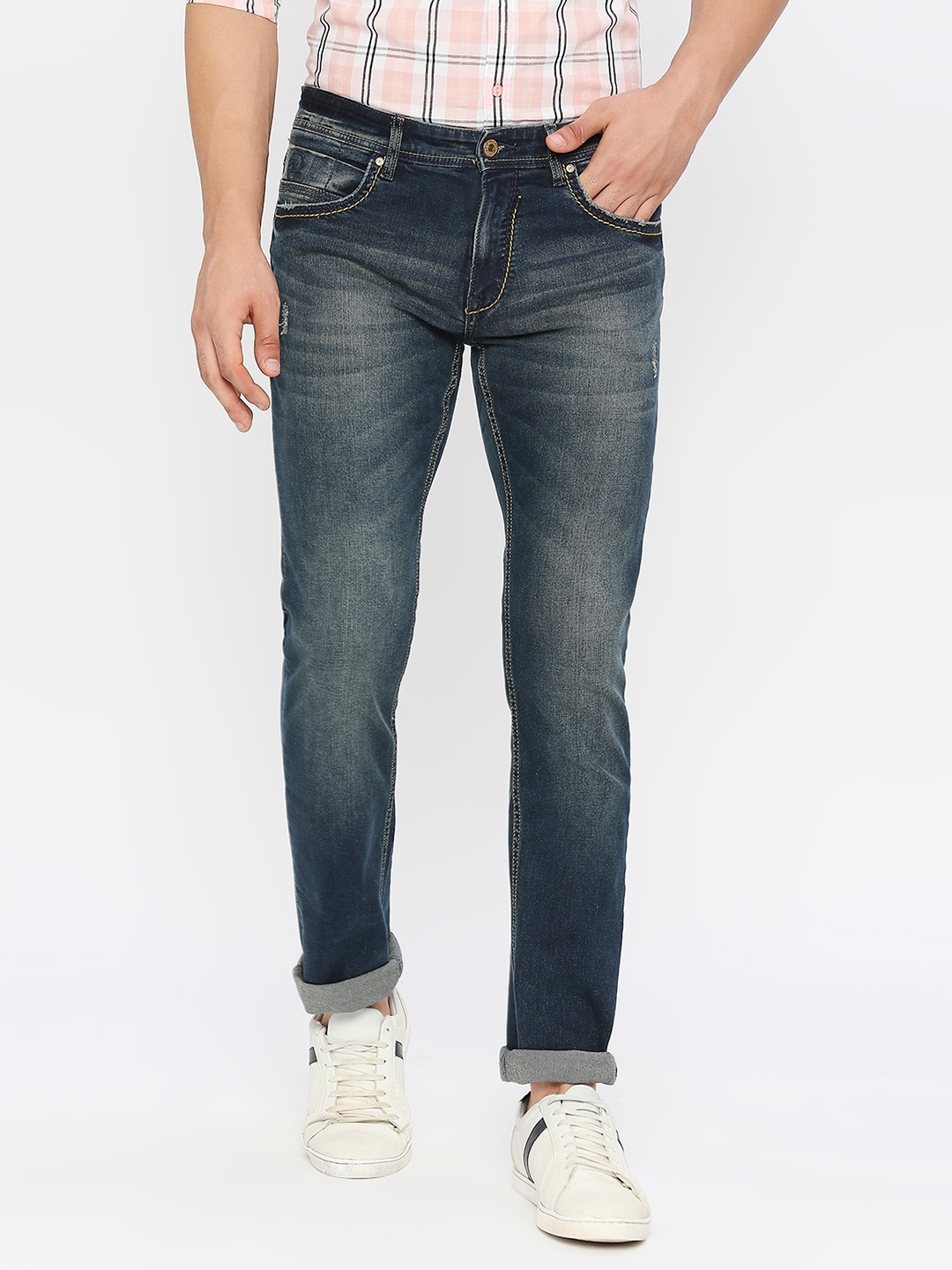 spykar | Spykar Men Dark Blue Cotton Regular Fit Narrow Length Clean Look Mid Rise Jeans-(Rover) 0