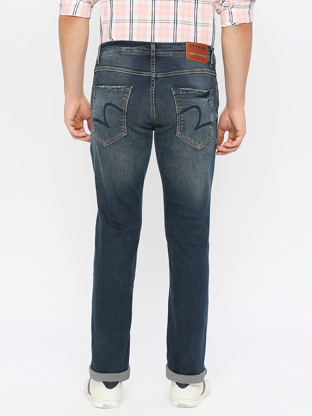 spykar | Spykar Men Dark Blue Cotton Regular Fit Narrow Length Clean Look Mid Rise Jeans-(Rover) 3