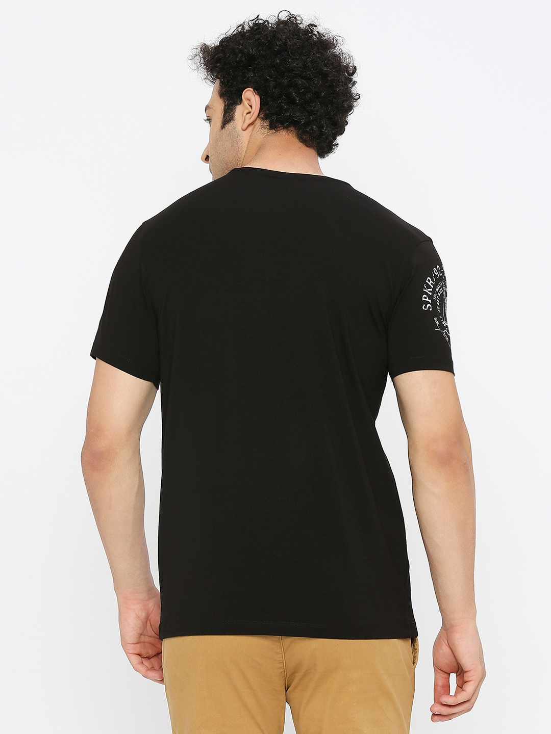 spykar | Spykar Men Black Cotton Regular Fit Half Sleeve Plain V-Neck Tshirt 3