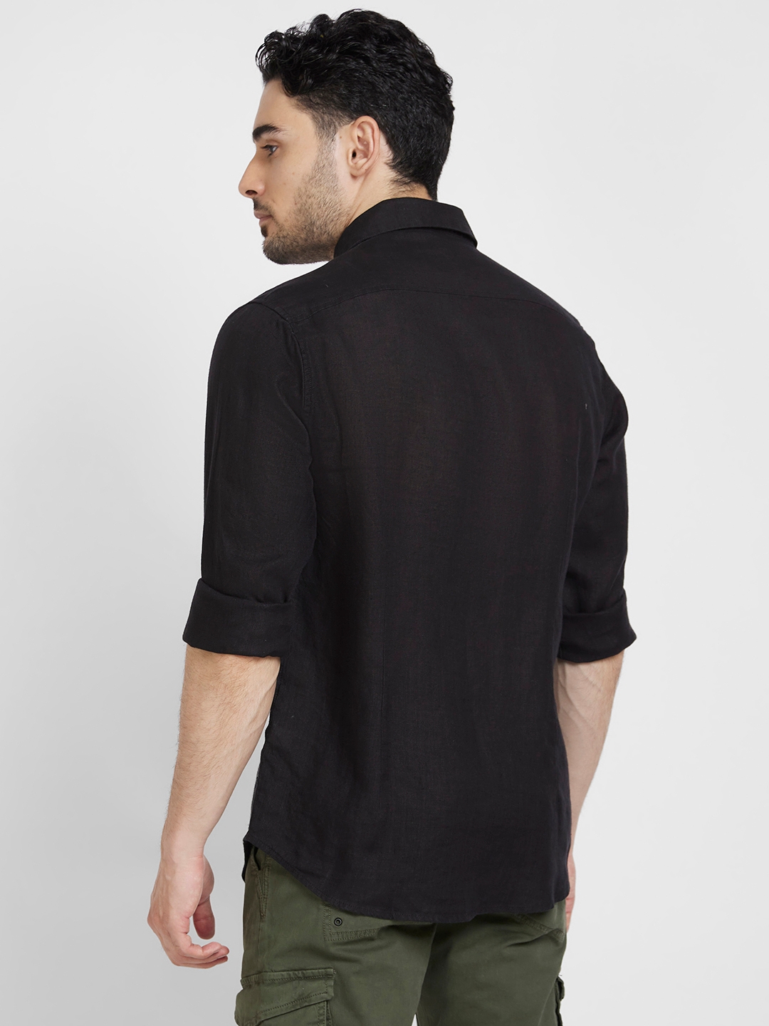 Spykar | Spykar Men Black Linen Slim Fit Plain Shirt 2
