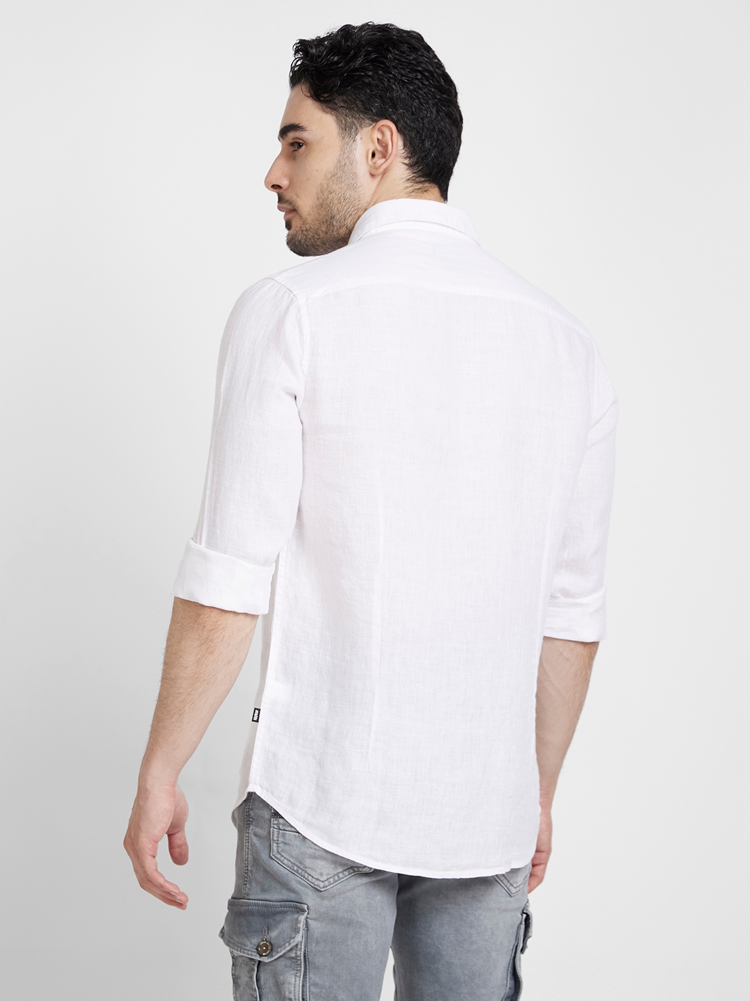 spykar | Spykar Men White Linen Slim Fit Plain Shirt 2