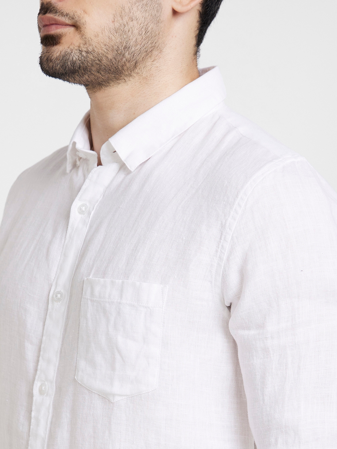 spykar | Spykar Men White Linen Slim Fit Plain Shirt 4