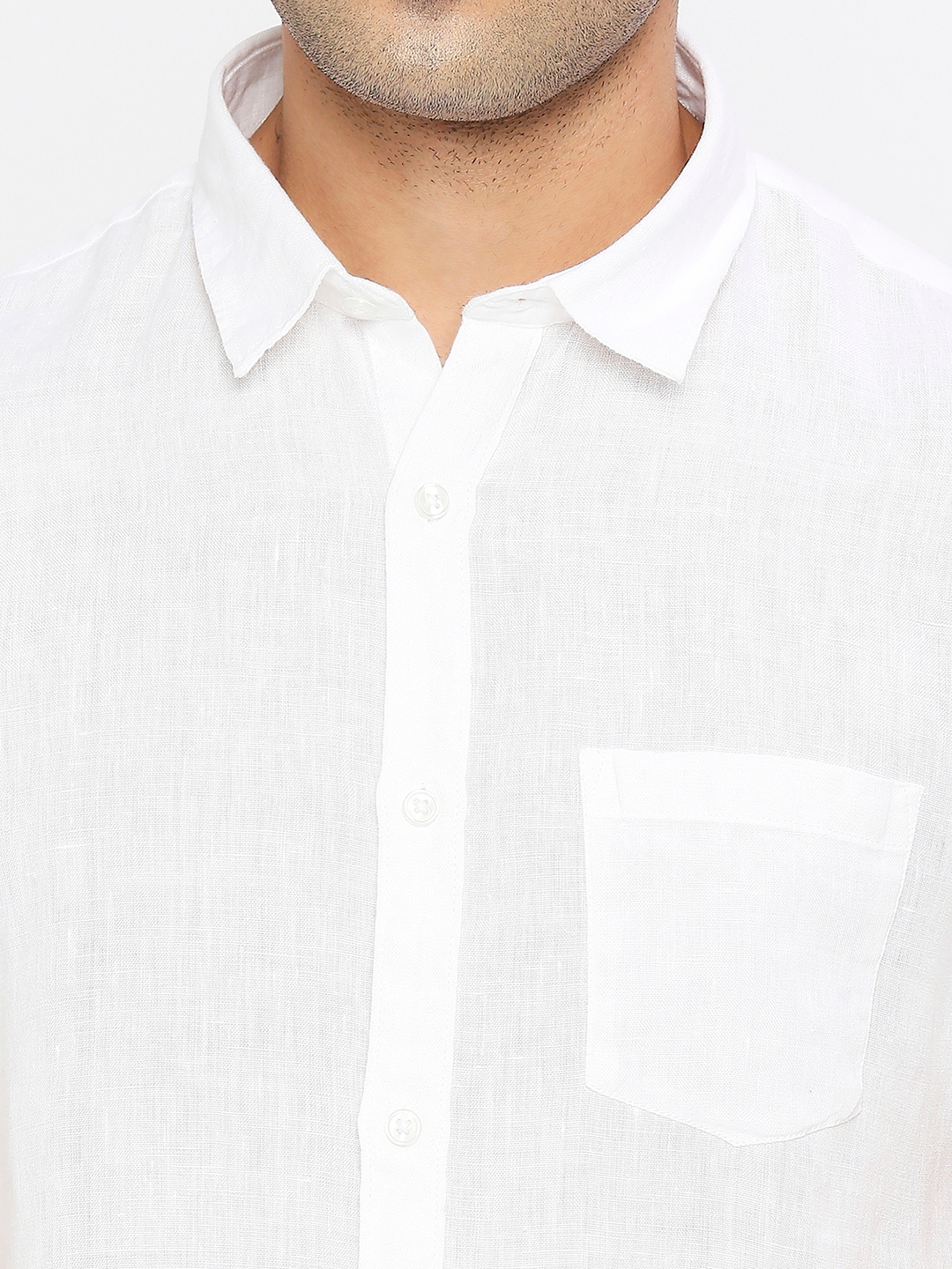 spykar | Spykar Men White Linen Slim Fit Half Sleeve Plain Shirt 4