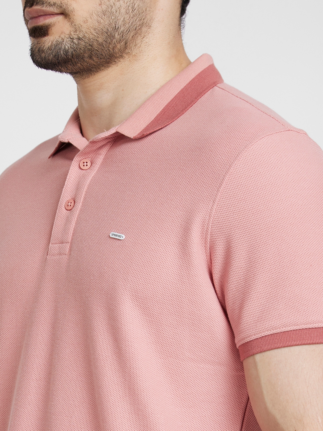spykar | Spykar Men Dusty Pink Cotton Slim Fit Plain Polo Tshirt 4