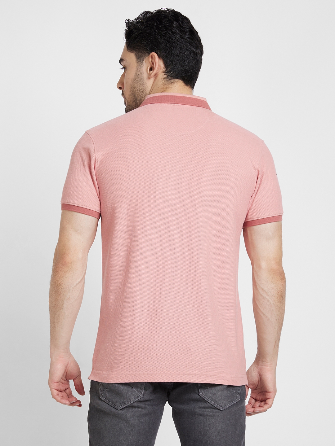 spykar | Spykar Men Dusty Pink Cotton Slim Fit Plain Polo Tshirt 2
