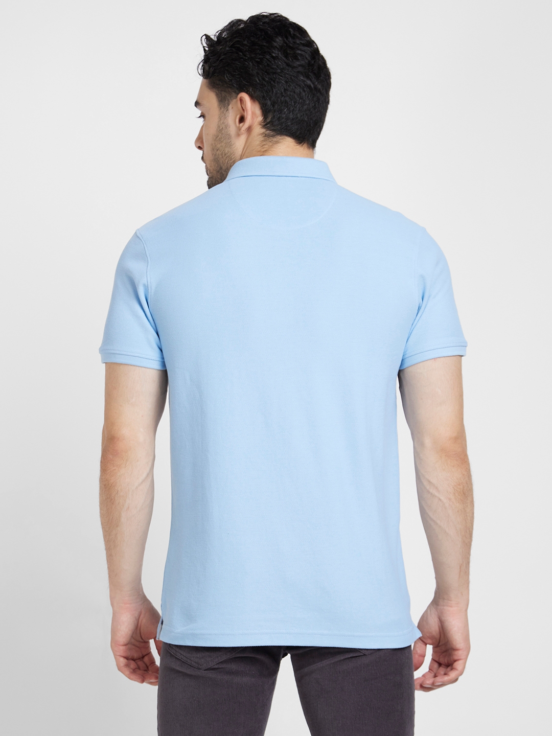 spykar | Spykar Men Powder Blue Cotton Slim Fit Plain Polo Tshirt 2