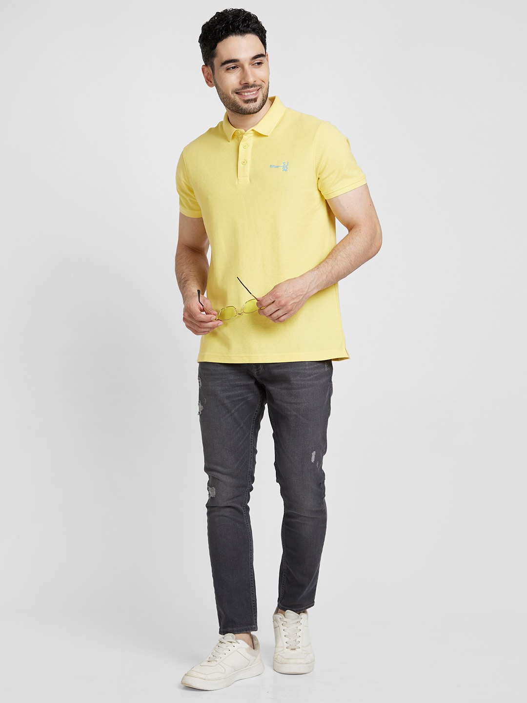 Spykar | Spykar Men Yellow Cotton Slim Fit Plain Polo Tshirt 1