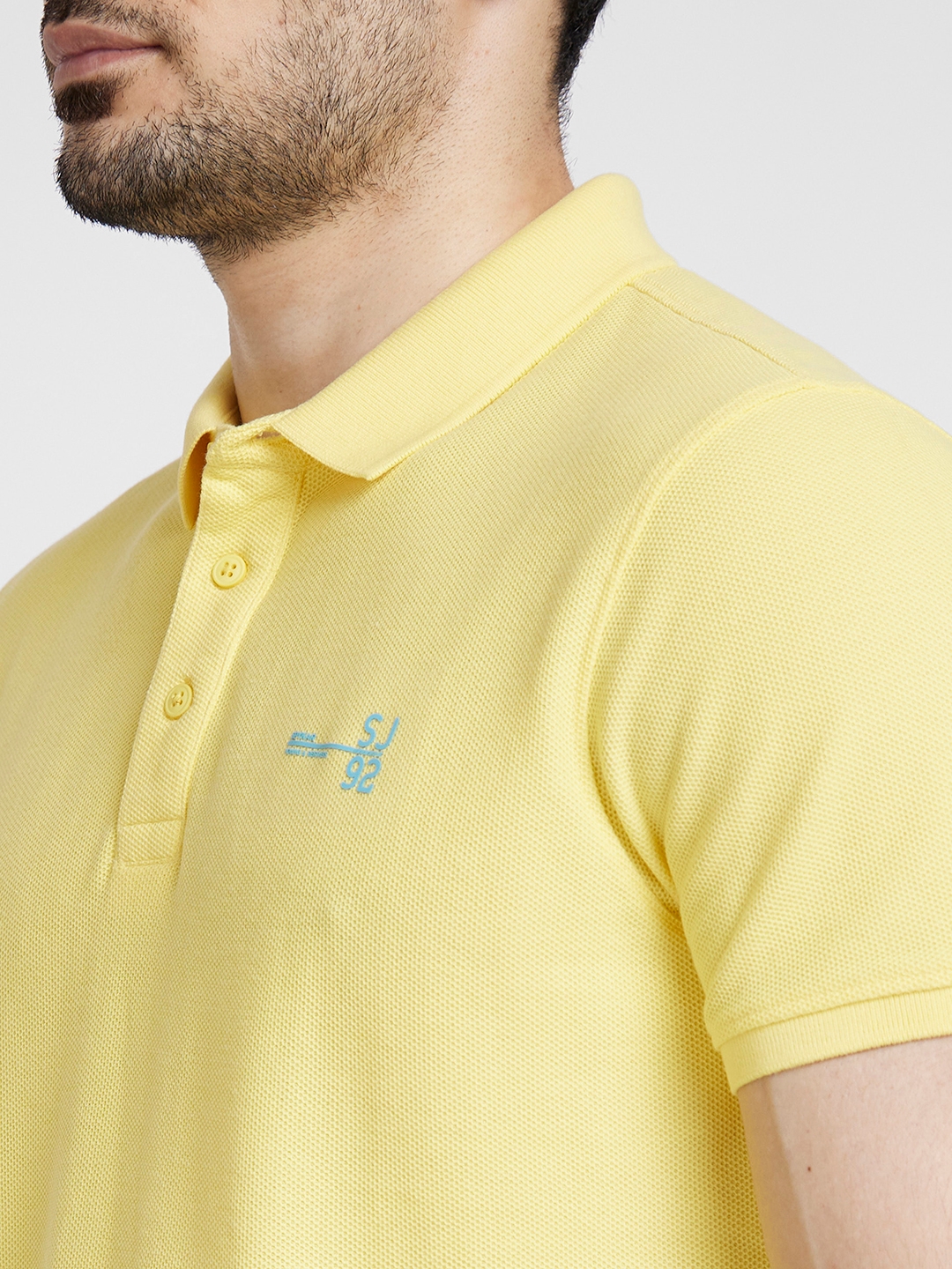 Spykar | Spykar Men Yellow Cotton Slim Fit Plain Polo Tshirt 4