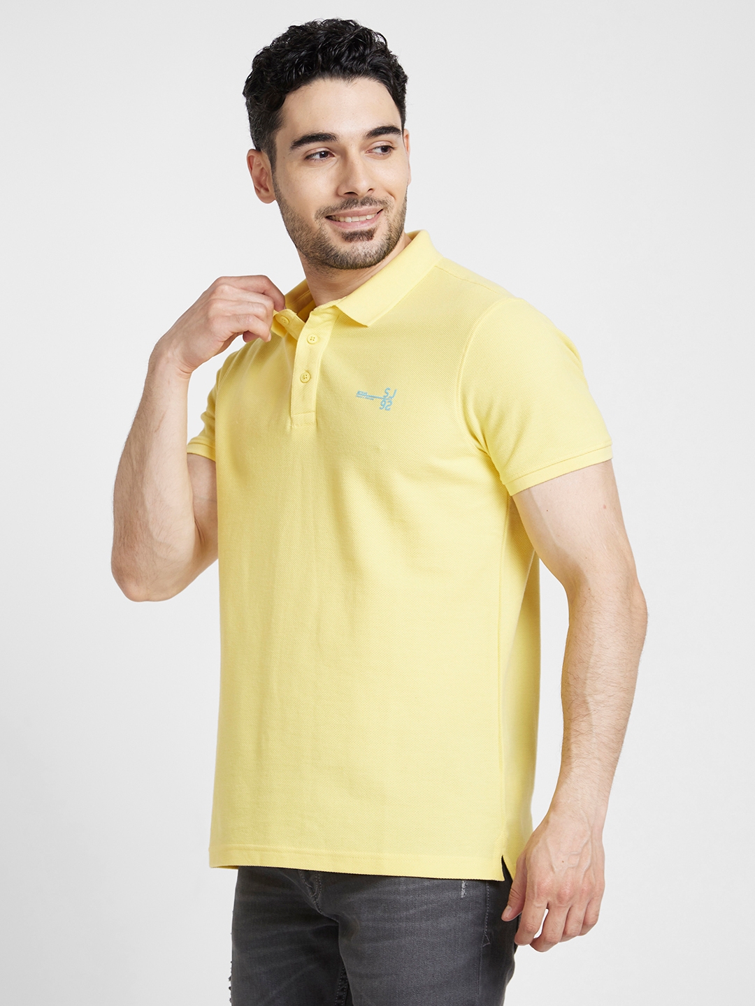 Spykar | Spykar Men Yellow Cotton Slim Fit Plain Polo Tshirt 3