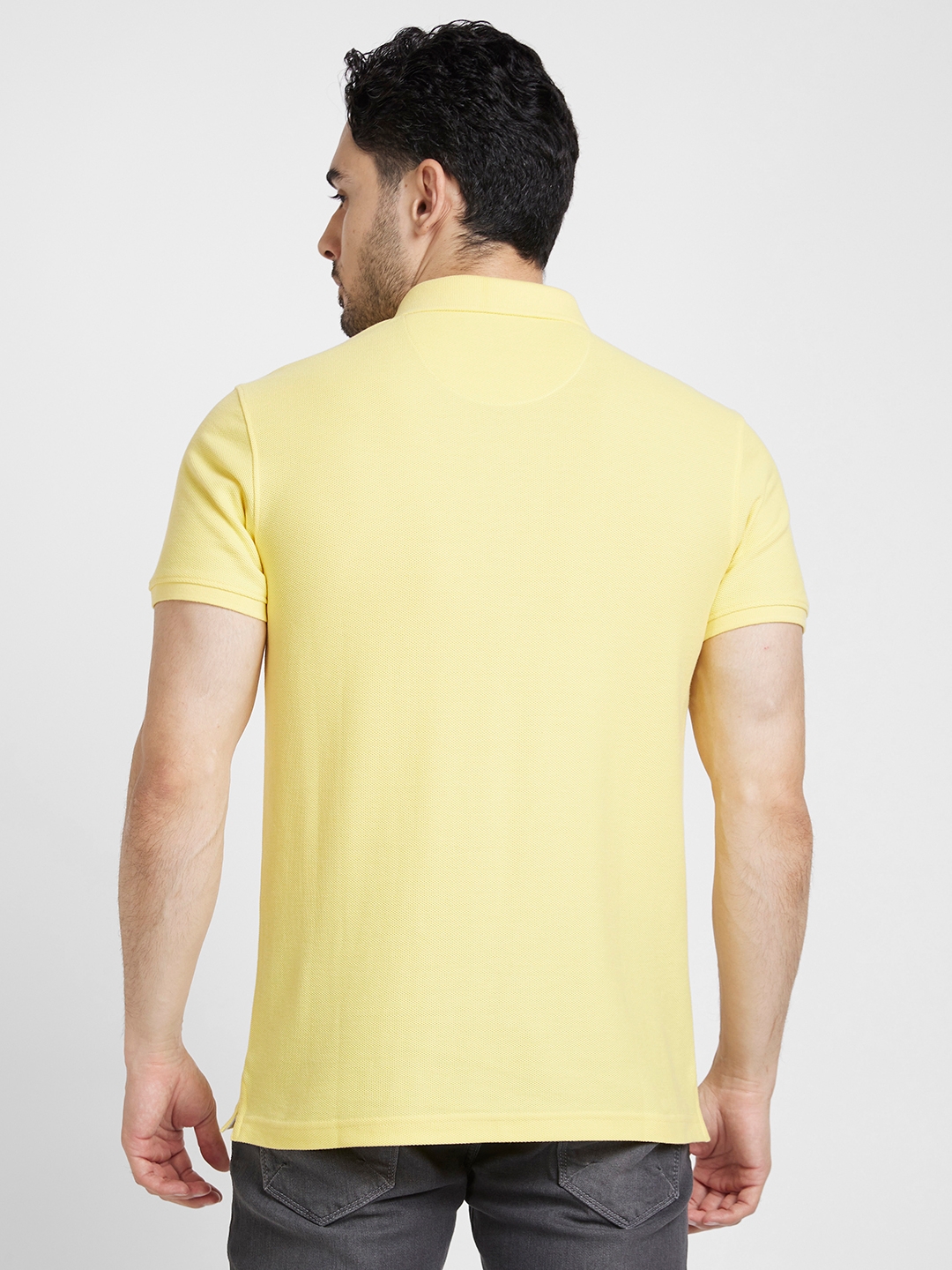 Spykar | Spykar Men Yellow Cotton Slim Fit Plain Polo Tshirt 2