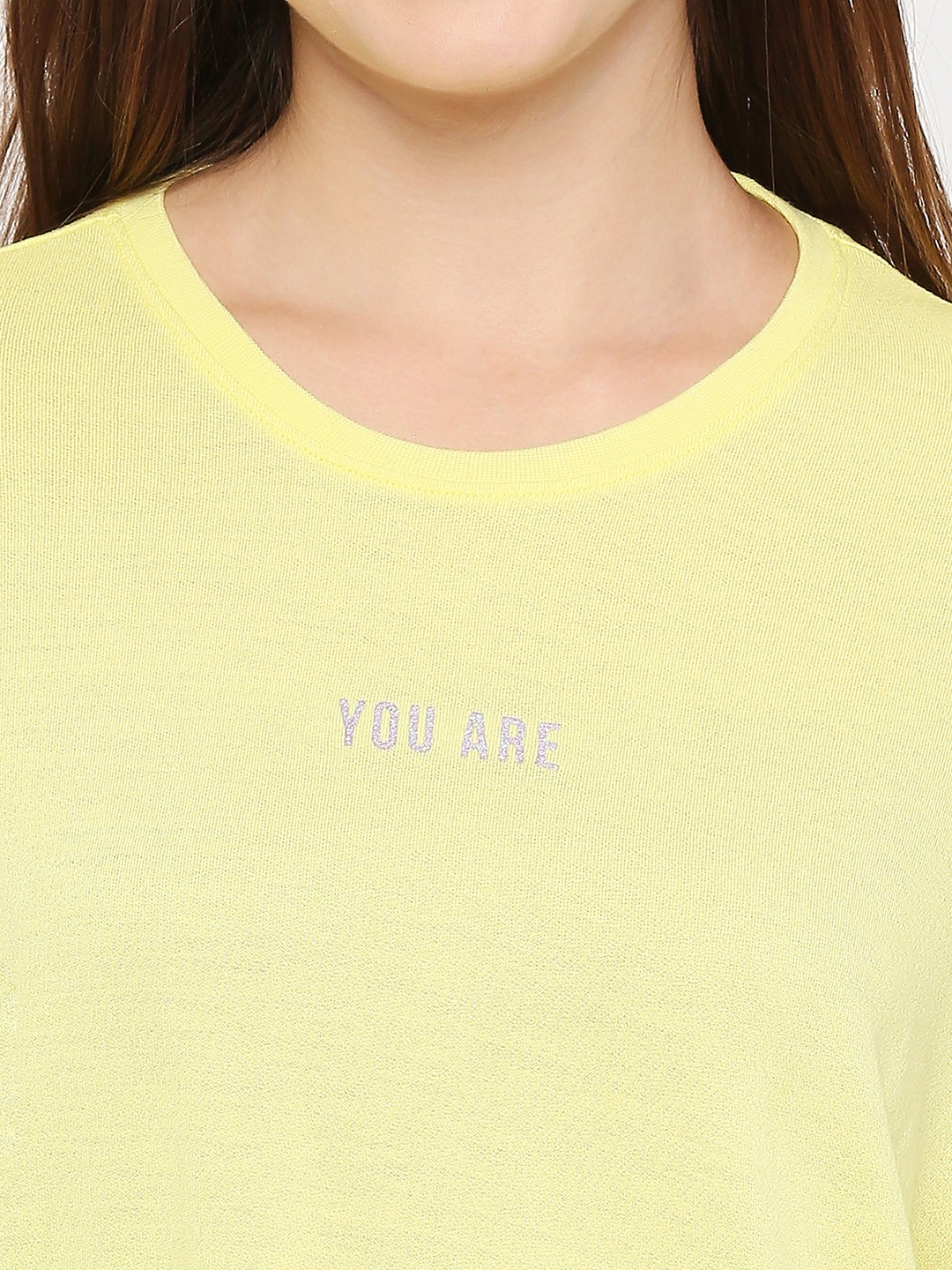 Spykar Women Lime Yellow Cotton Regular fit Round Neck Printed Tshirt