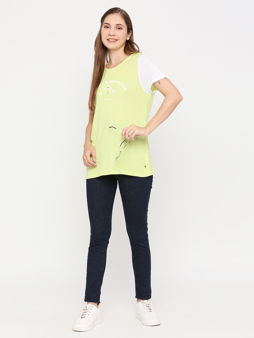 spykar | Spykar Women Pea Green Cotton Regular fit Round Neck Printed Tshirt 5