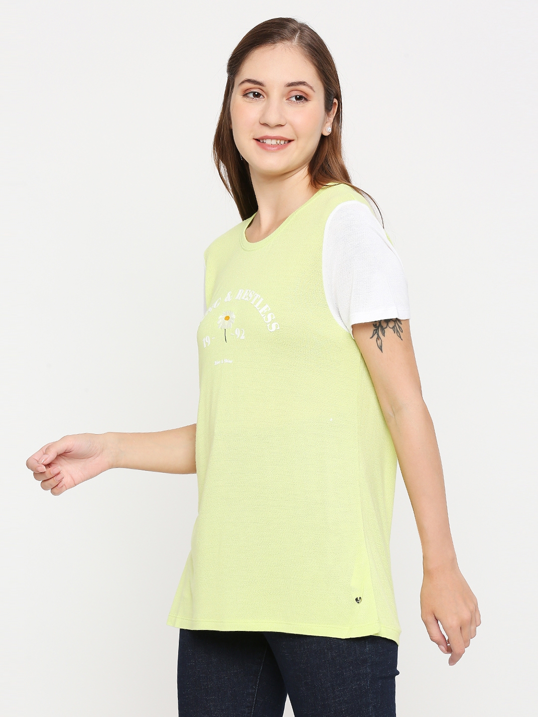 spykar | Spykar Women Pea Green Cotton Regular fit Round Neck Printed Tshirt 1