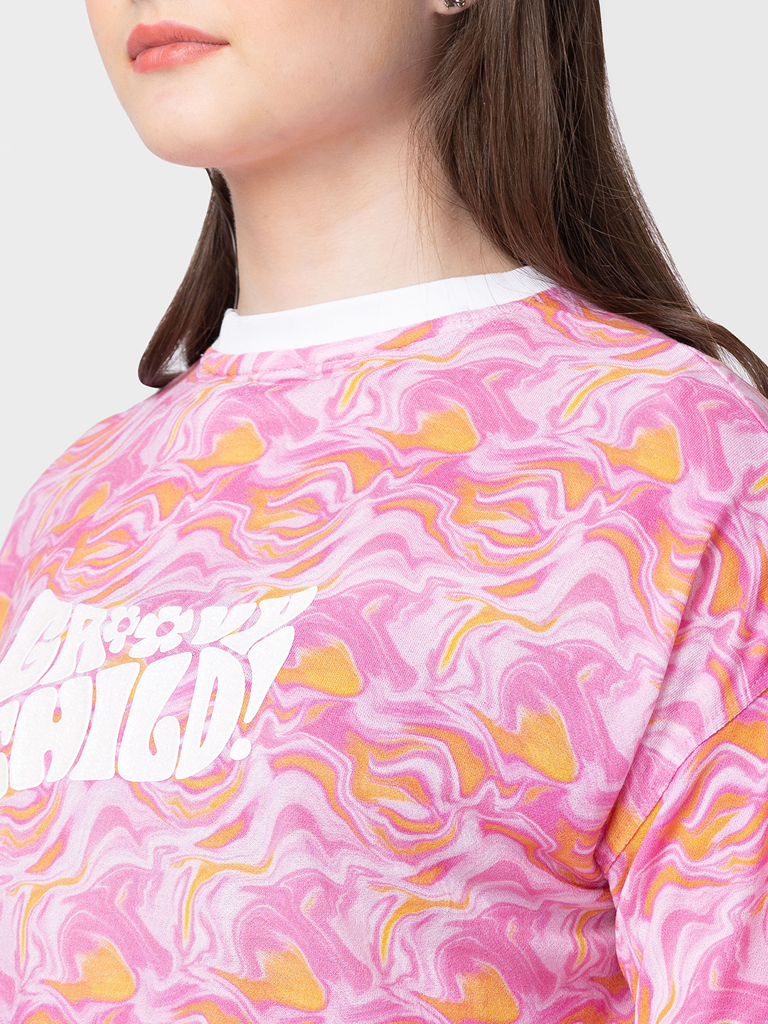 Spykar Women Fuschia Pink Cotton Regular Fit Printed T-Shirt