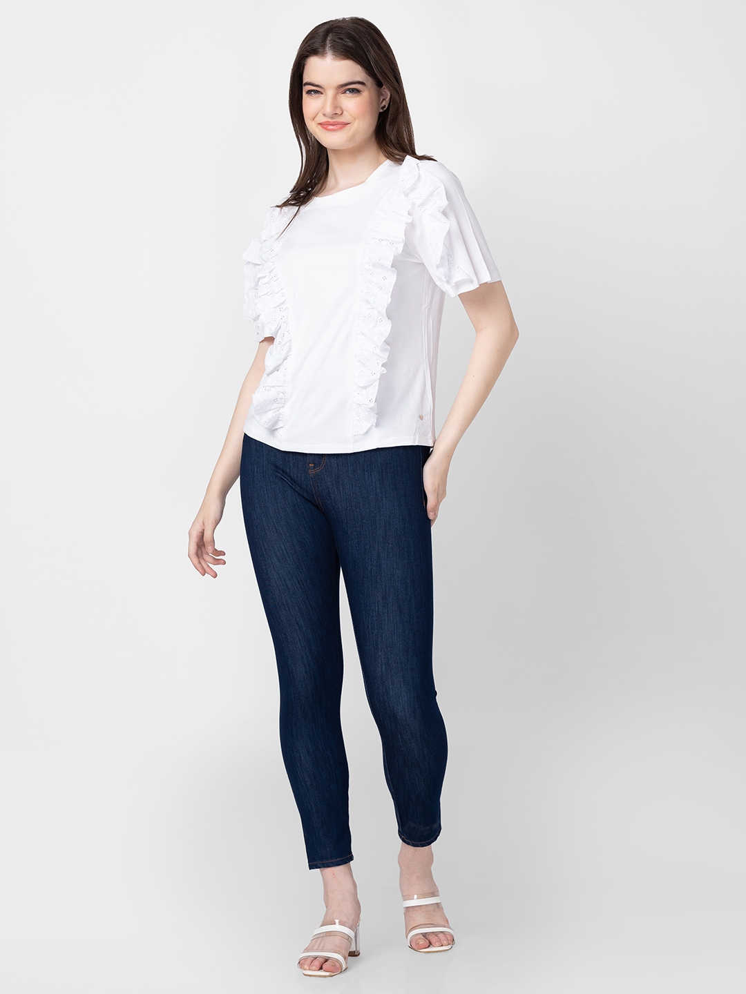 spykar | Spykar Women White Cotton Slim Fit Solid T-Shirt 1