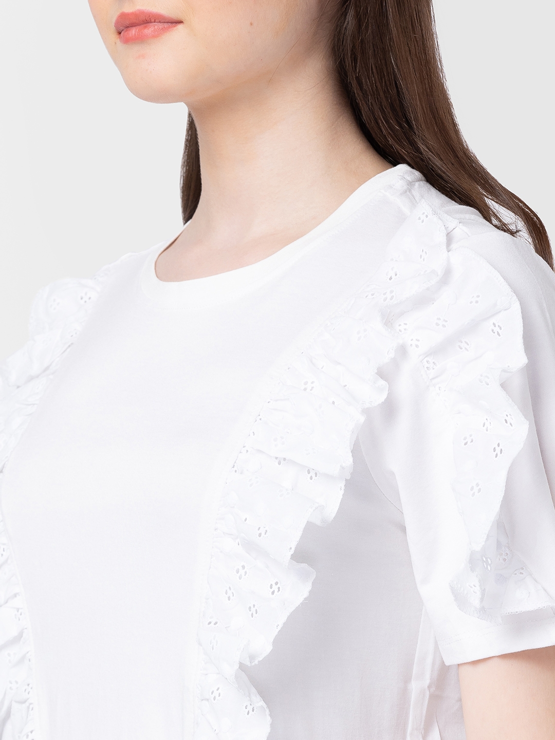 spykar | Spykar Women White Cotton Slim Fit Solid T-Shirt 4