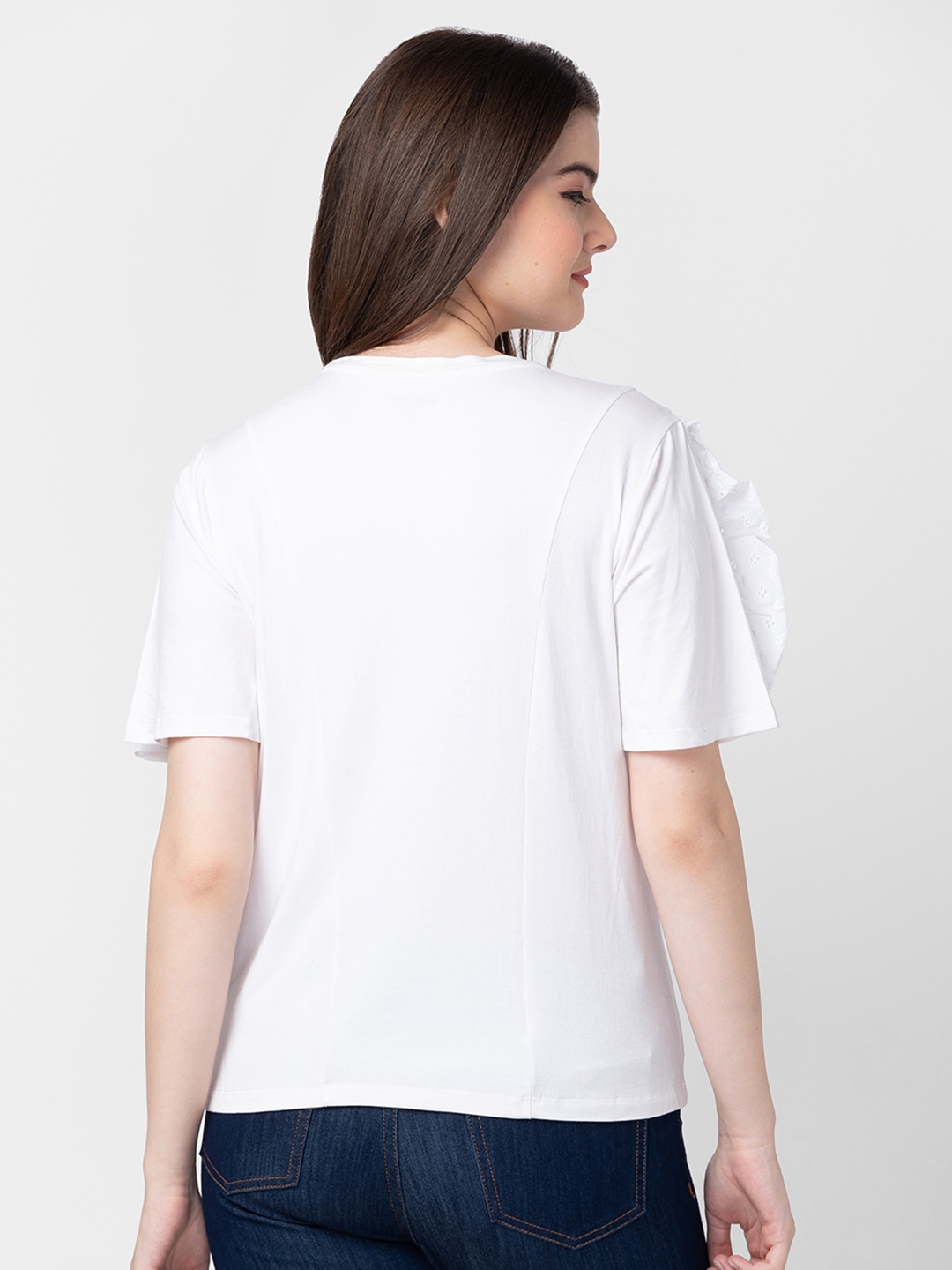 spykar | Spykar Women White Cotton Slim Fit Solid T-Shirt 2