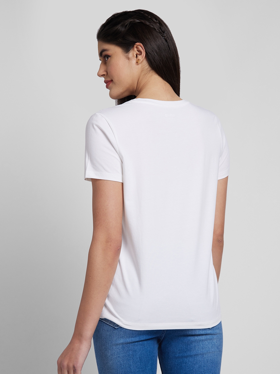 spykar | Spykar Women White Blended Regular Fit Printed Round Neck Tshirt 2