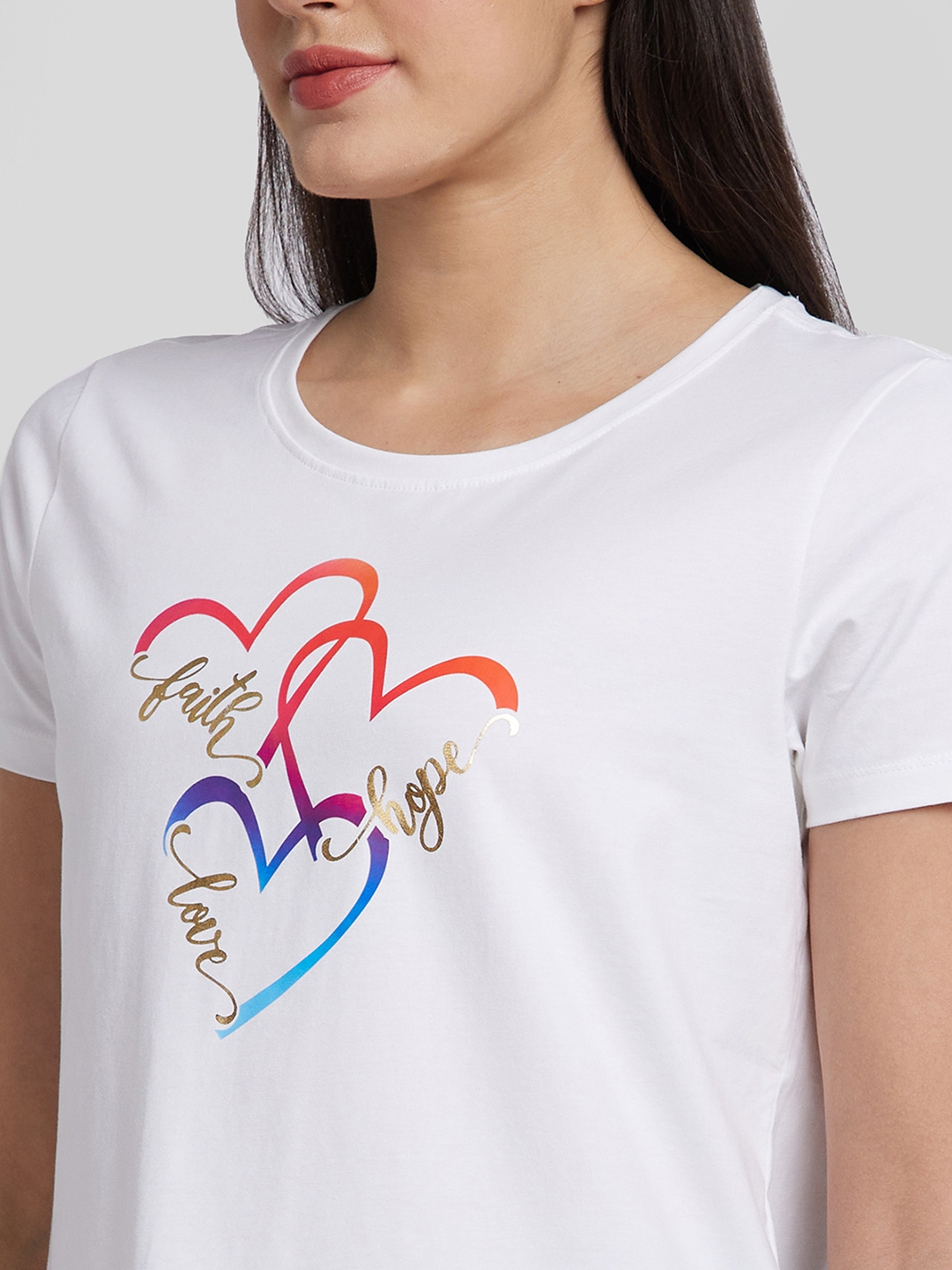 spykar | Spykar Women White Blended Regular Fit Printed Round Neck Tshirt 4