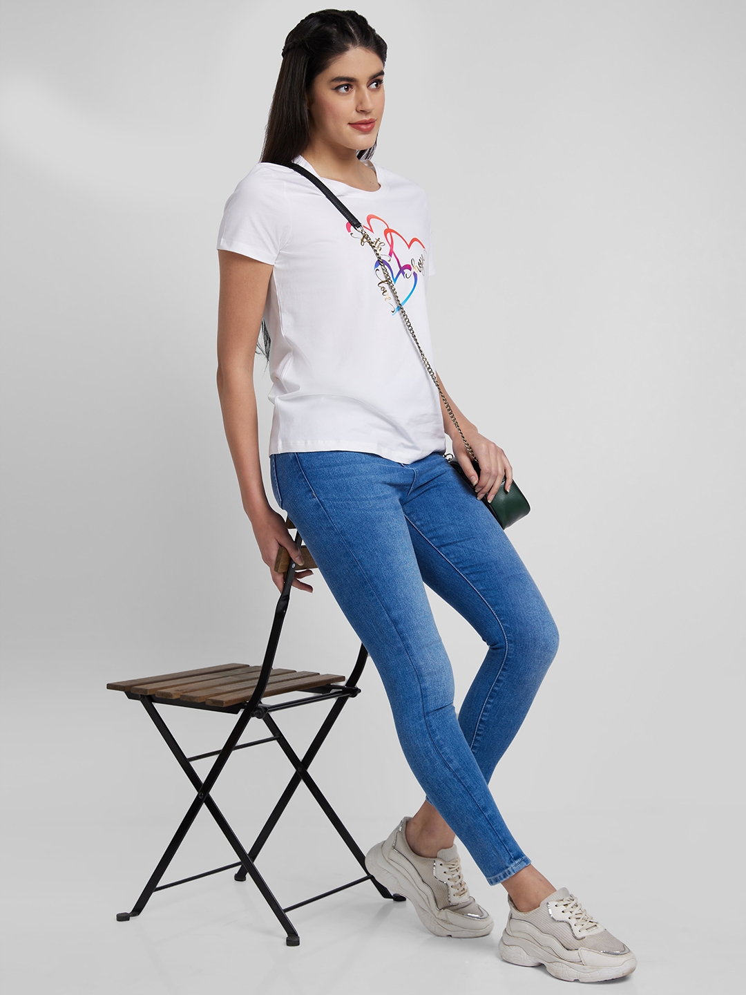 spykar | Spykar Women White Blended Regular Fit Printed Round Neck Tshirt 5