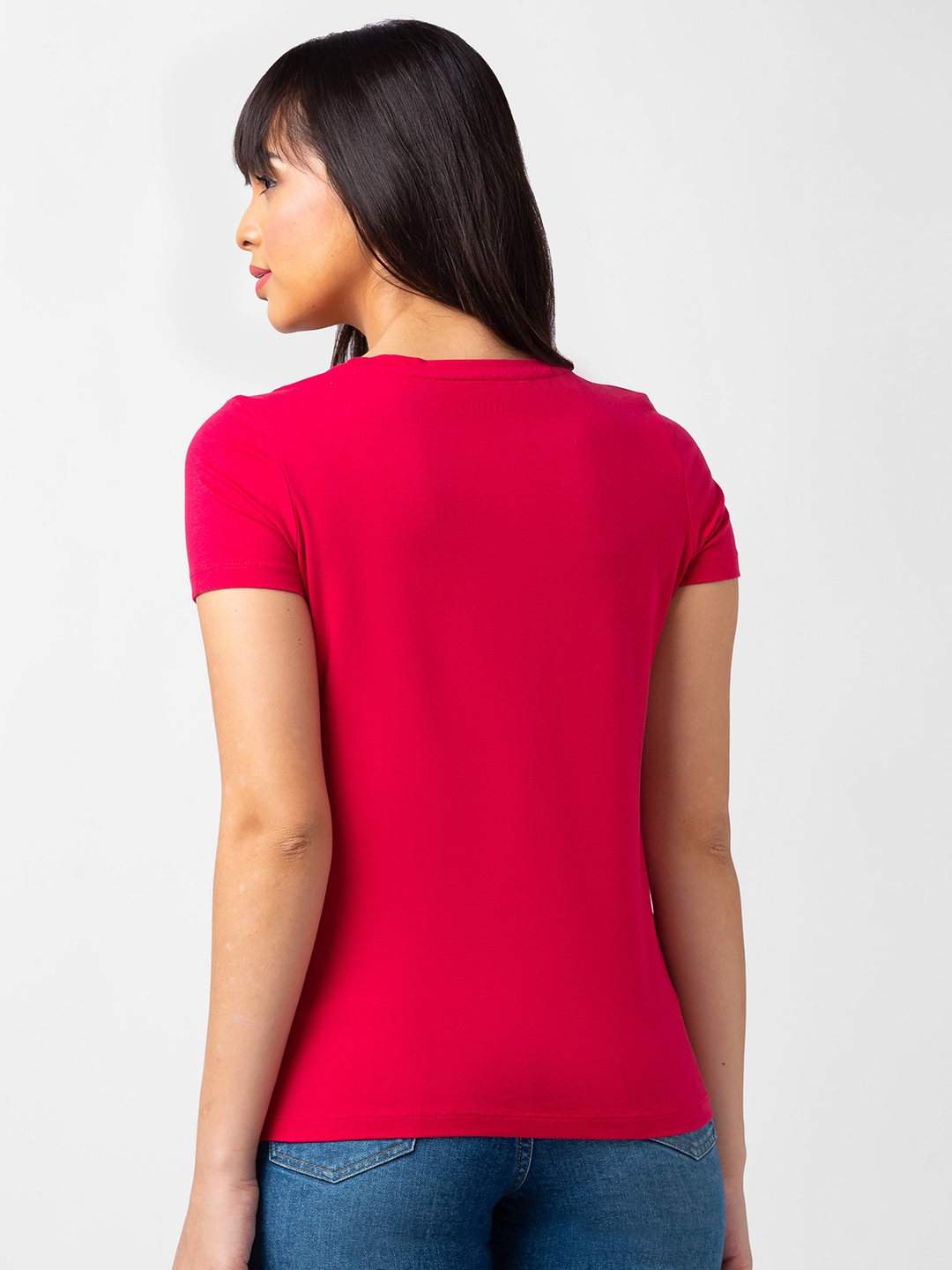 spykar | Spykar Women Rosebud Blended Regular Fit Half Sleeve Solid Tshirt 2