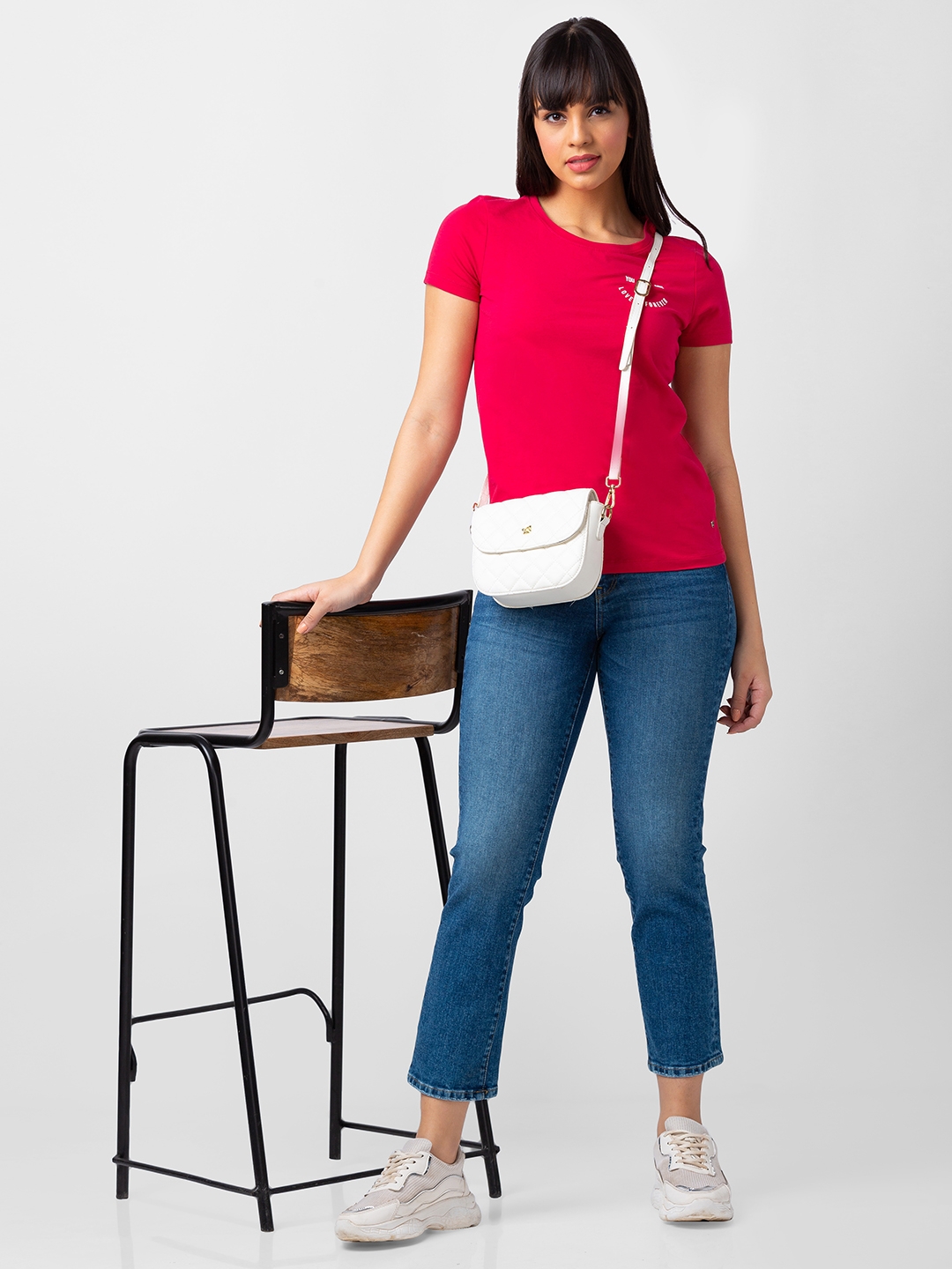 spykar | Spykar Women Rosebud Blended Regular Fit Half Sleeve Solid Tshirt 5