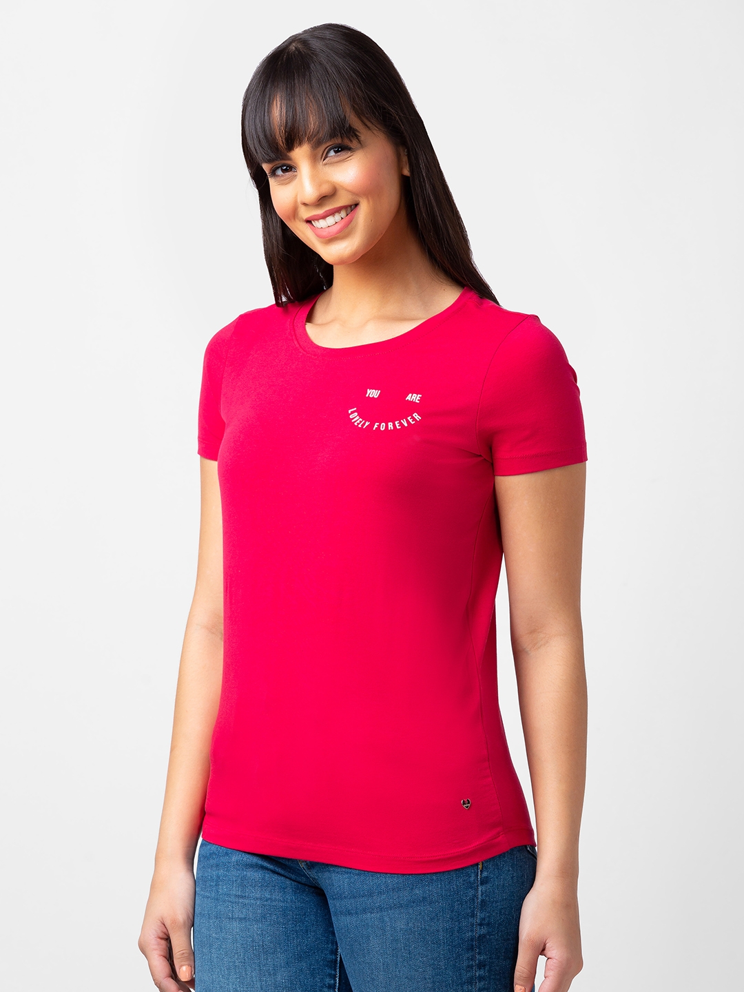 spykar | Spykar Women Rosebud Blended Regular Fit Half Sleeve Solid Tshirt 3