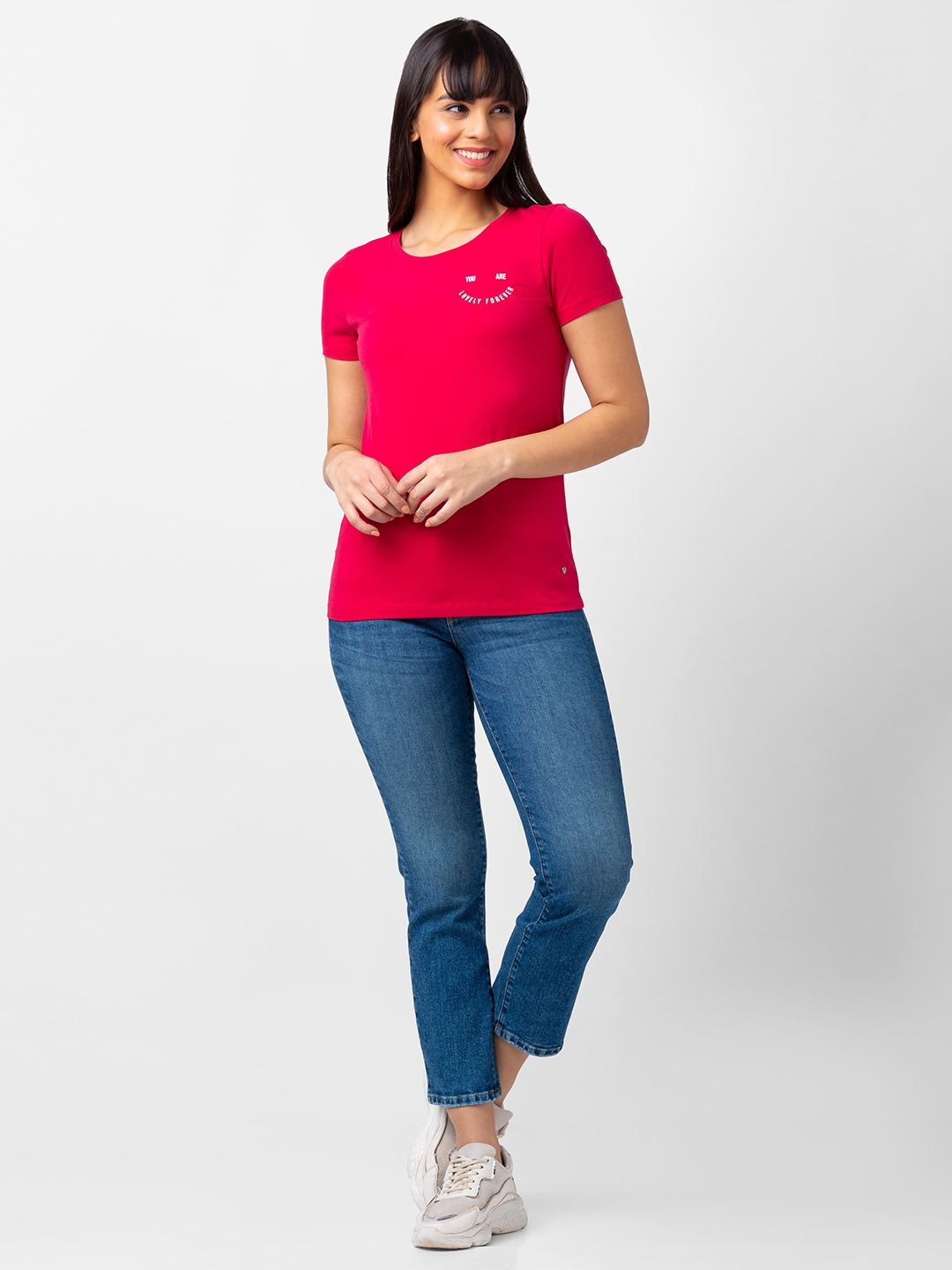 spykar | Spykar Women Rosebud Blended Regular Fit Half Sleeve Solid Tshirt 1