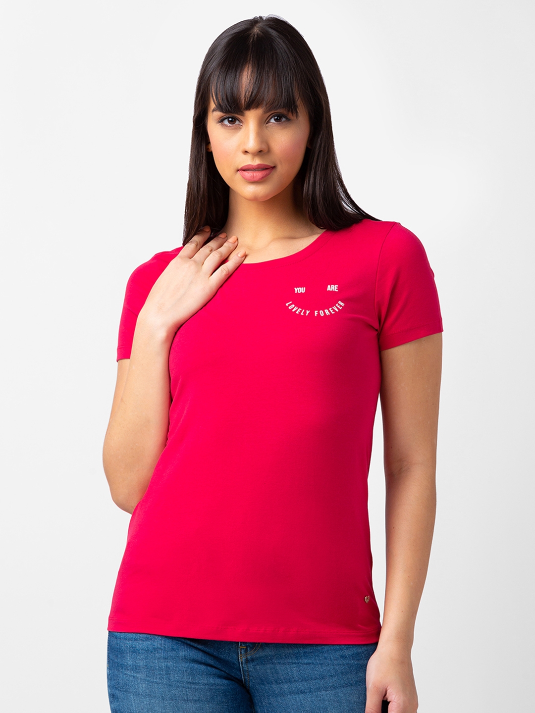 spykar | Spykar Women Rosebud Blended Regular Fit Half Sleeve Solid Tshirt 0