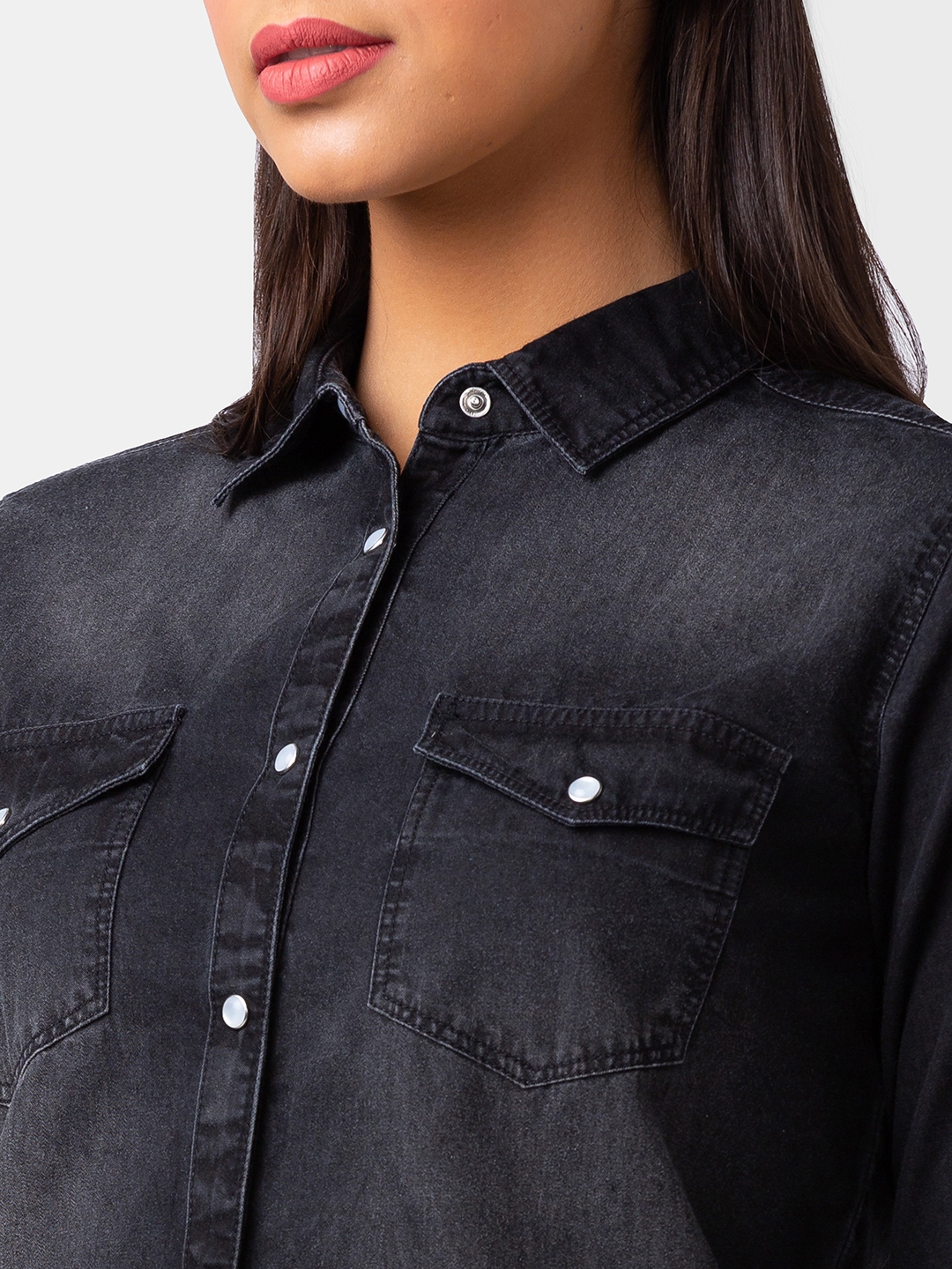 spykar | Spykar Women Black Cotton Regular Fit Denim Shirt 4